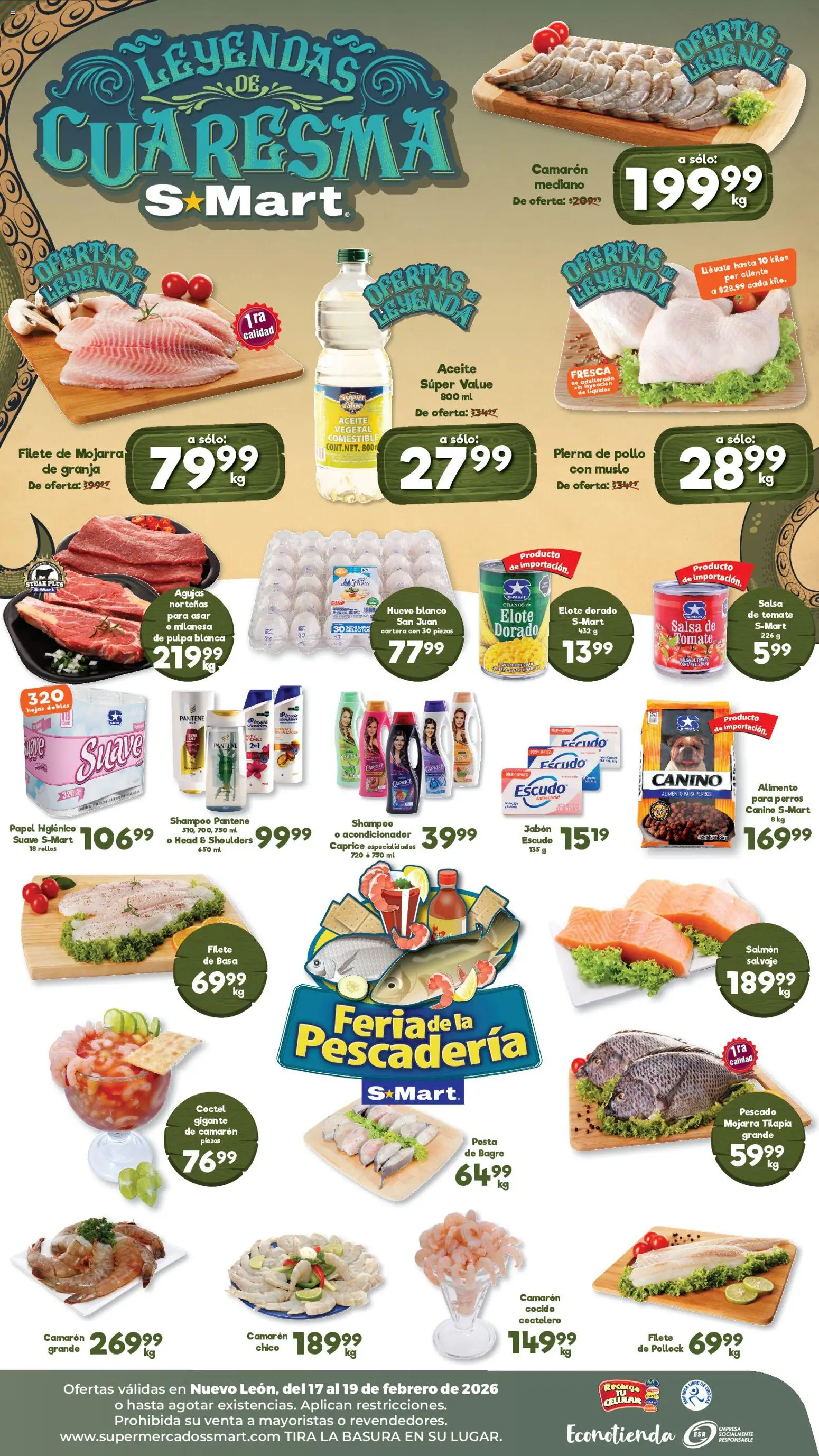Nuevas ofertas de S-Mart válidas en toda la República Mexicana desde el 17.02.2026. ¡Encuentra las mejores ofertas en S-Mart folleto Monterrey! | Página: 2 | Productos: Milanesa, Aceite, Papel higiénico, Acondicionador