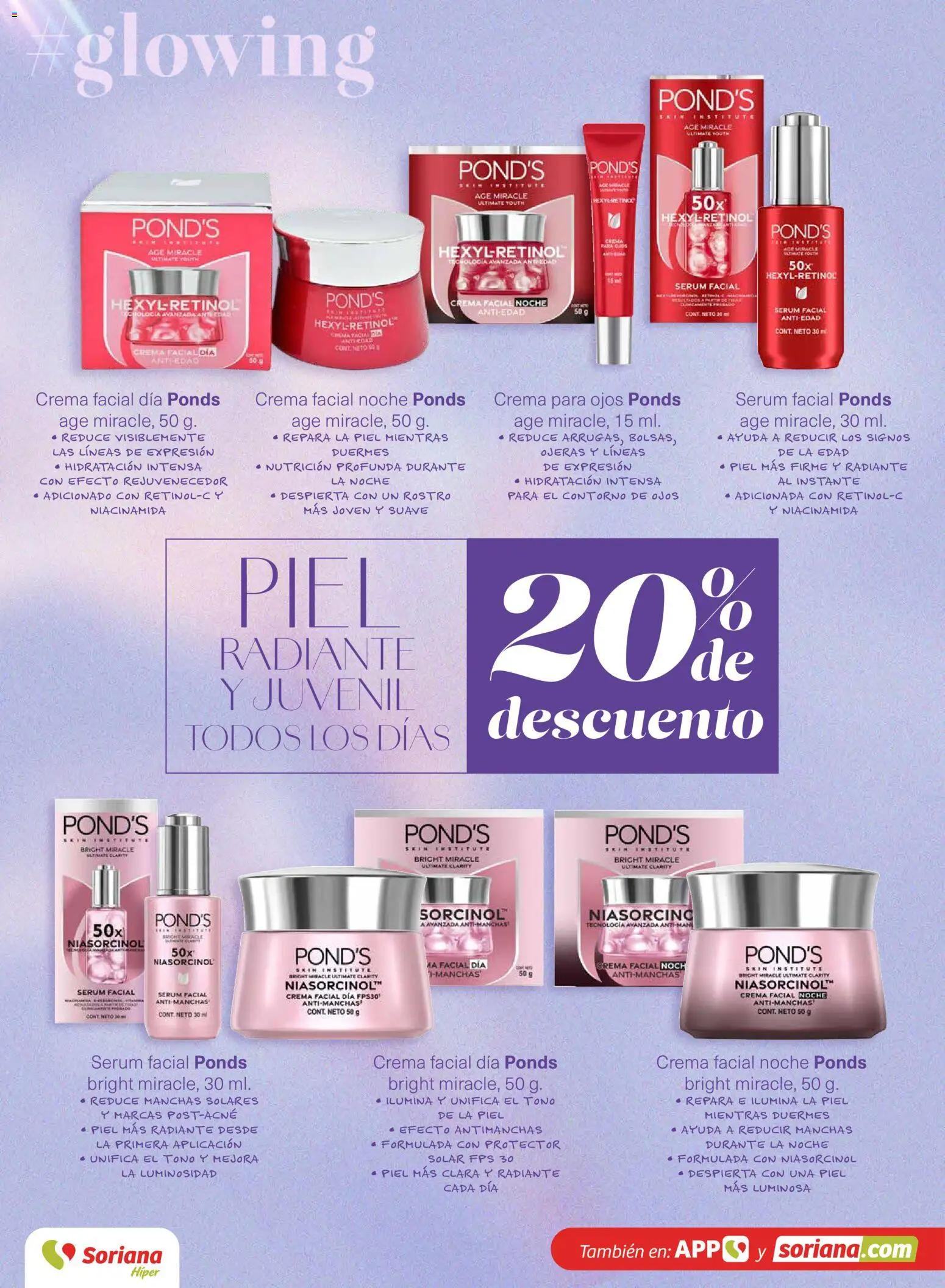 Nuevas ofertas de Soriana válidas en toda la República Mexicana desde el 12.03.2026. ¡Encuentra las mejores ofertas en Soriana Glowing Descubre tu belleza Híper Nacional! | Página: 16 | Productos: Contorno de ojos, Crema, Contorno, Radiante