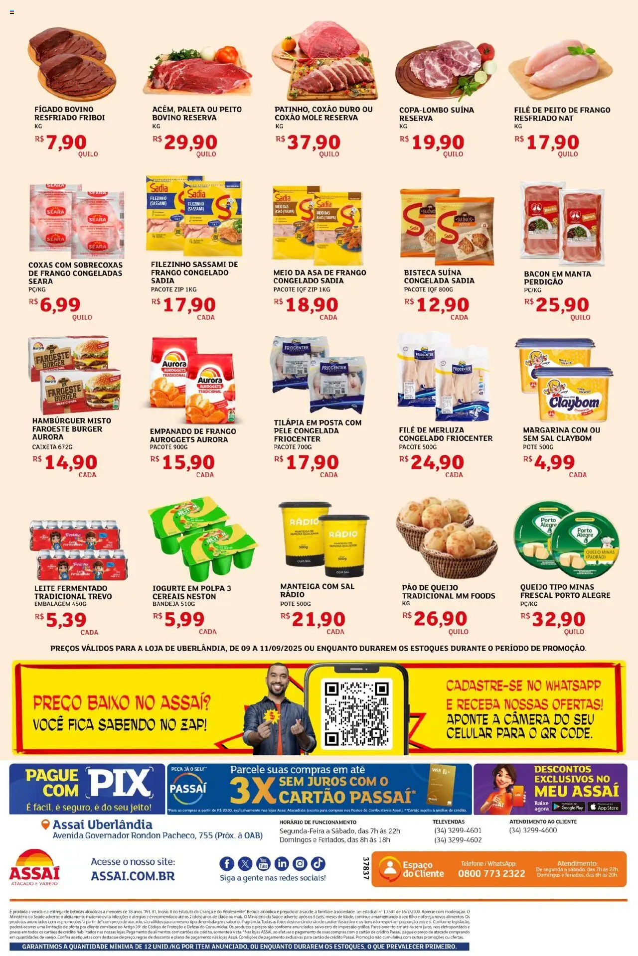 Assaí Atacadista Folheto - válido de 09.09.2025 | Página: 2 | Produtos: Queijo, Hambúrguer, Bebida, Frango