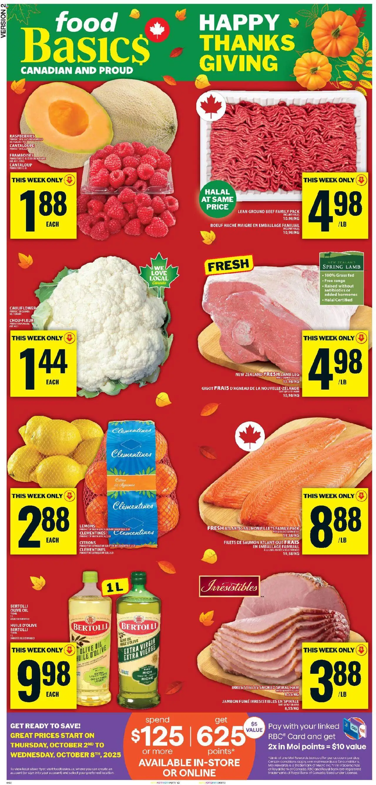 Food Basics flyer valid from 02.10.2025 | Page: 1 | Products: Beef, Oil, Ham