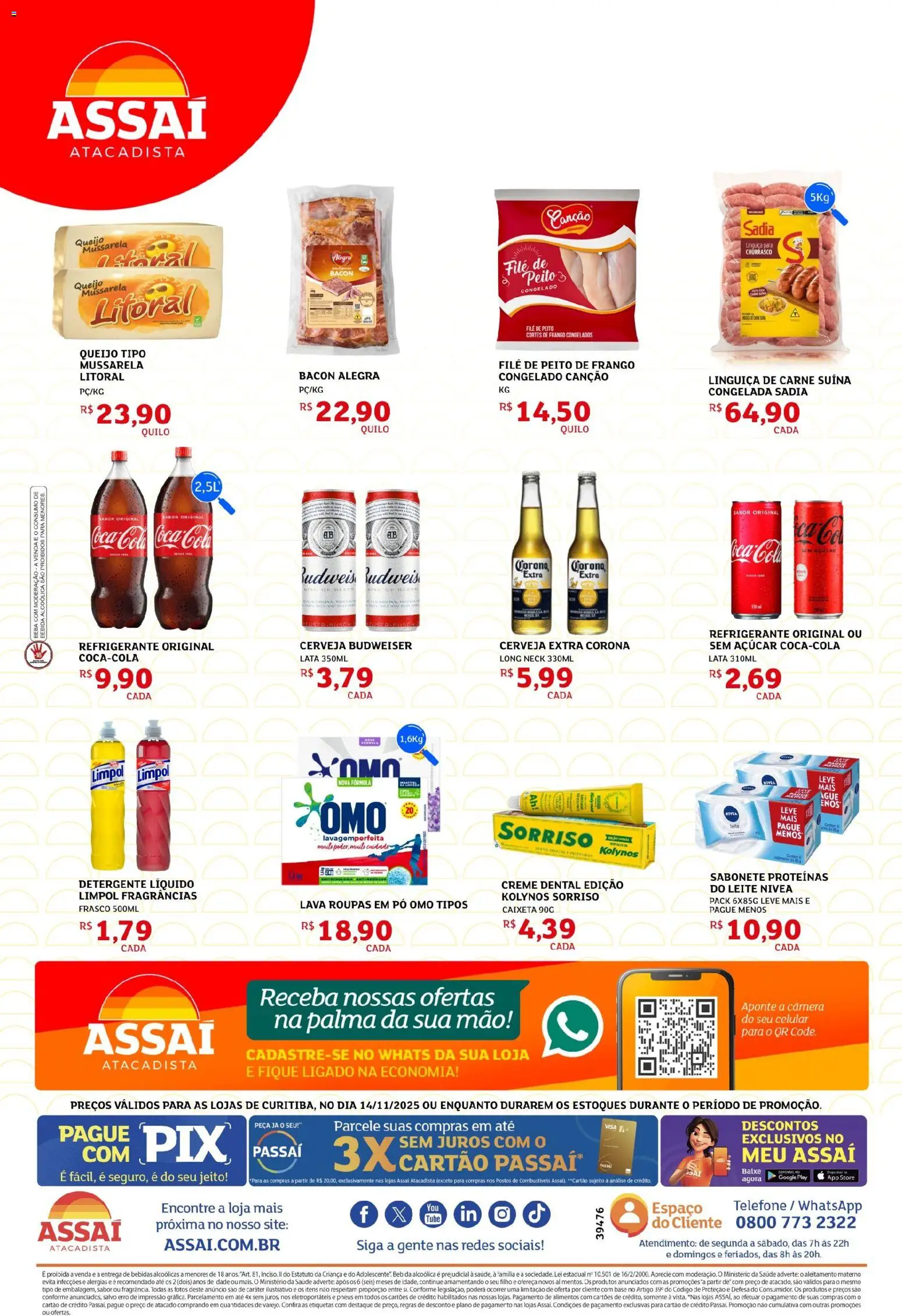 Assaí Atacadista Folheto - válido de 14.11.2025 | Página: 2 | Produtos: Leite, Cerveja, Carne, Peito de frango