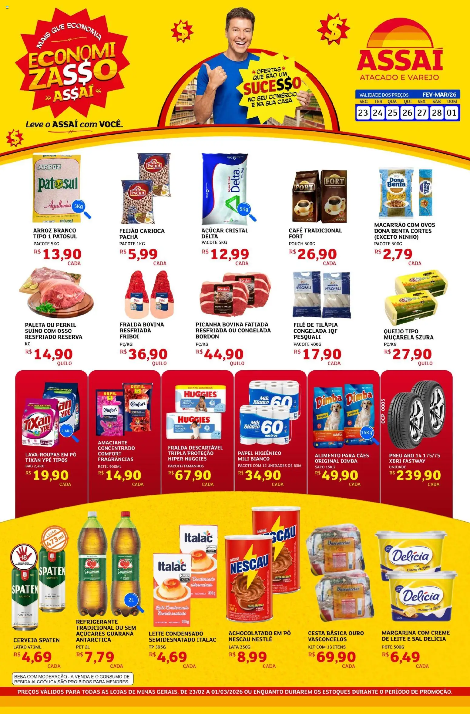 Assaí Atacadista Folheto - válido de 23.02.2026 | Página: 1 | Produtos: Pneu, Guaraná, Pernil, Margarina