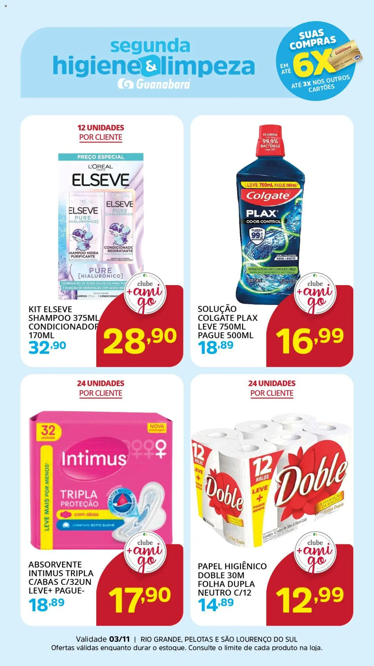 Supermercado Guanabara Folheto - válido de 03.11.2025 | Página: 1 | Produtos: Shampoo, Cebola, Absorvente, Papel higiênico