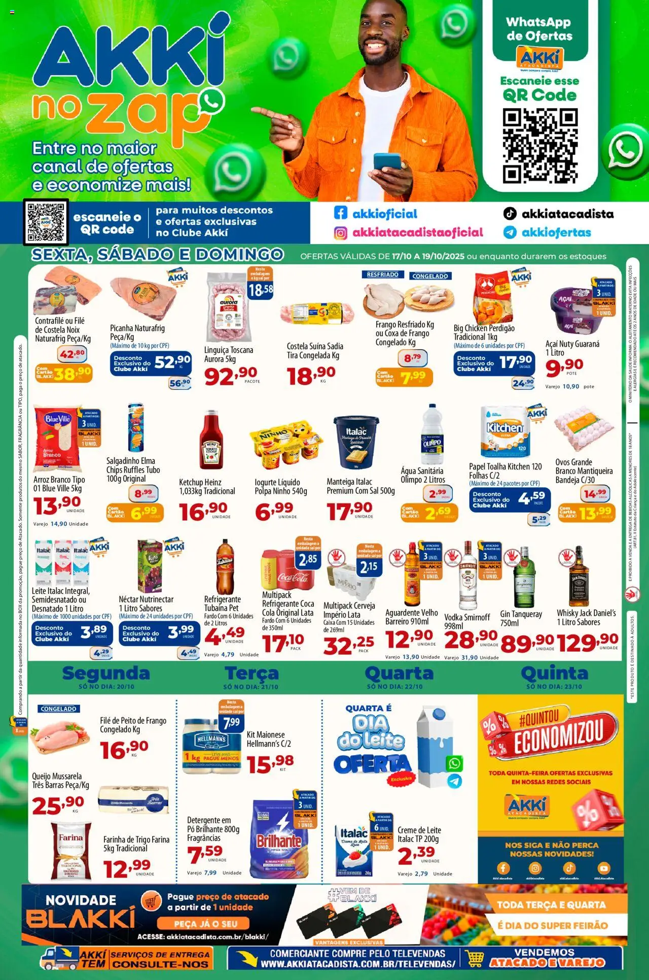 Akki Atacadista Folheto - válido de 17.10.2025 | Página: 1 | Produtos: Guaraná, Maionese, Peito de frango, Água sanitária