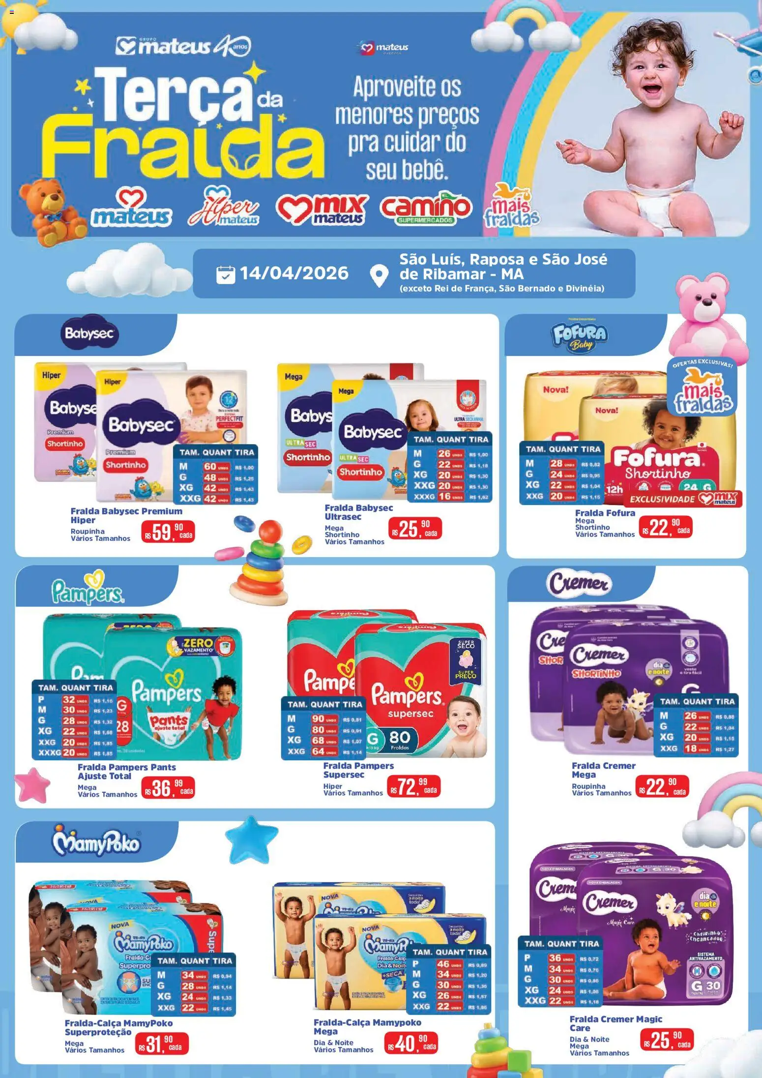 Mateus Folheto - válido de 14.04.2026 | Página: 1 | Produtos: Fralda pampers, Pampers, Fraldas