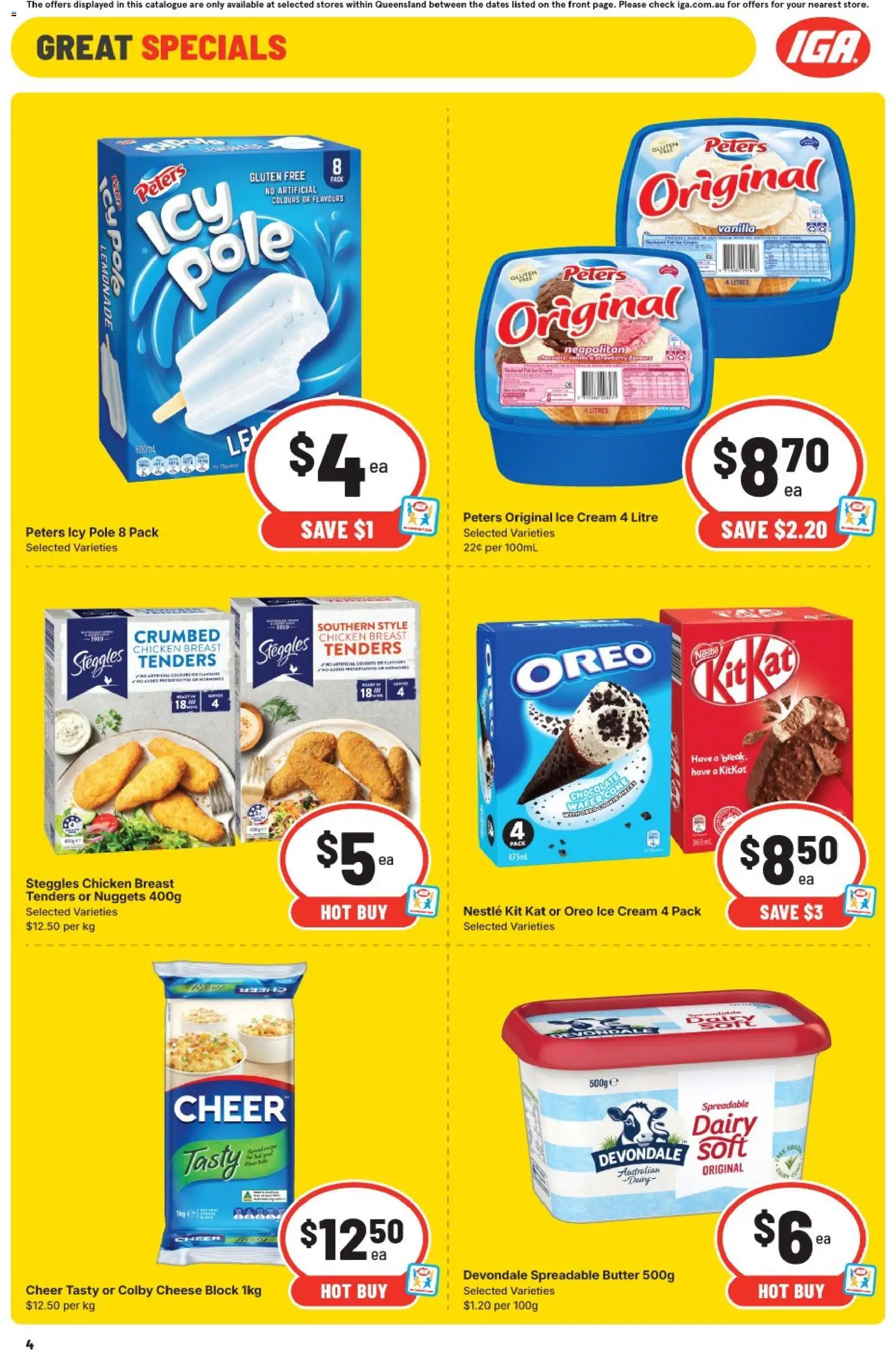 IGA catalogue - valid from 28.01.2026 | Page: 4 | Products: Butter, Cheese, Chocolate, Ice cream