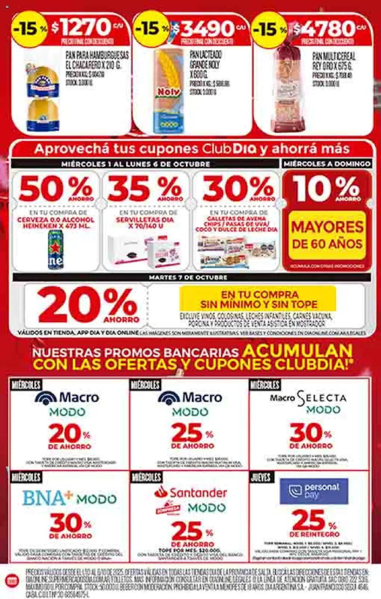 Dia - Ofertas - Salta y Jujuy │ válido desde el 01.10.2025 | Página: 4 | Productos: Servilletas, Dulce de leche, Pan, Golosinas