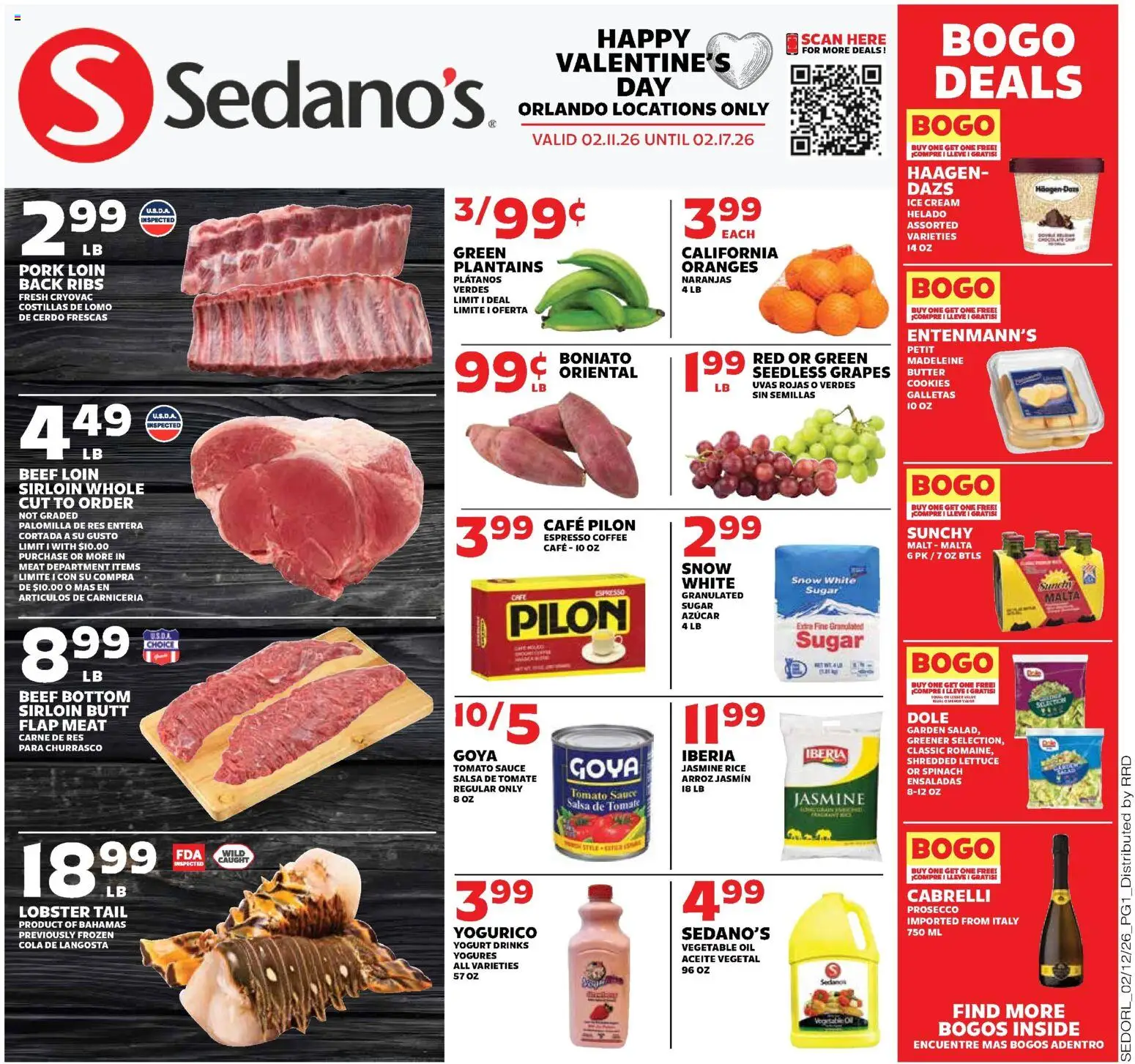 Sedano's Weekly Ad - valid from 11.02.2026 | Page: 1 | Products: Lettuce, Beef, Cookies, Sauce