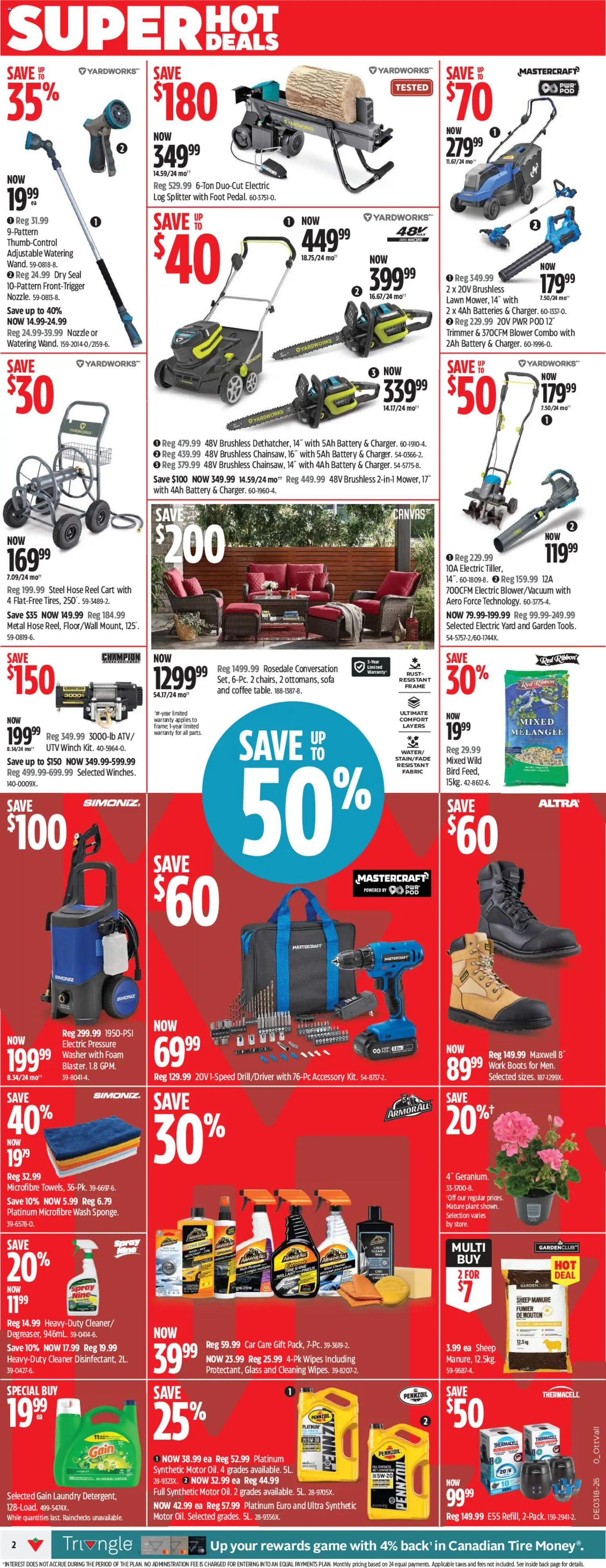 Canadian Tire flyer valid from 30.04.2026 | Page: 2 | Products: Boots, Game, Sofa, Battery