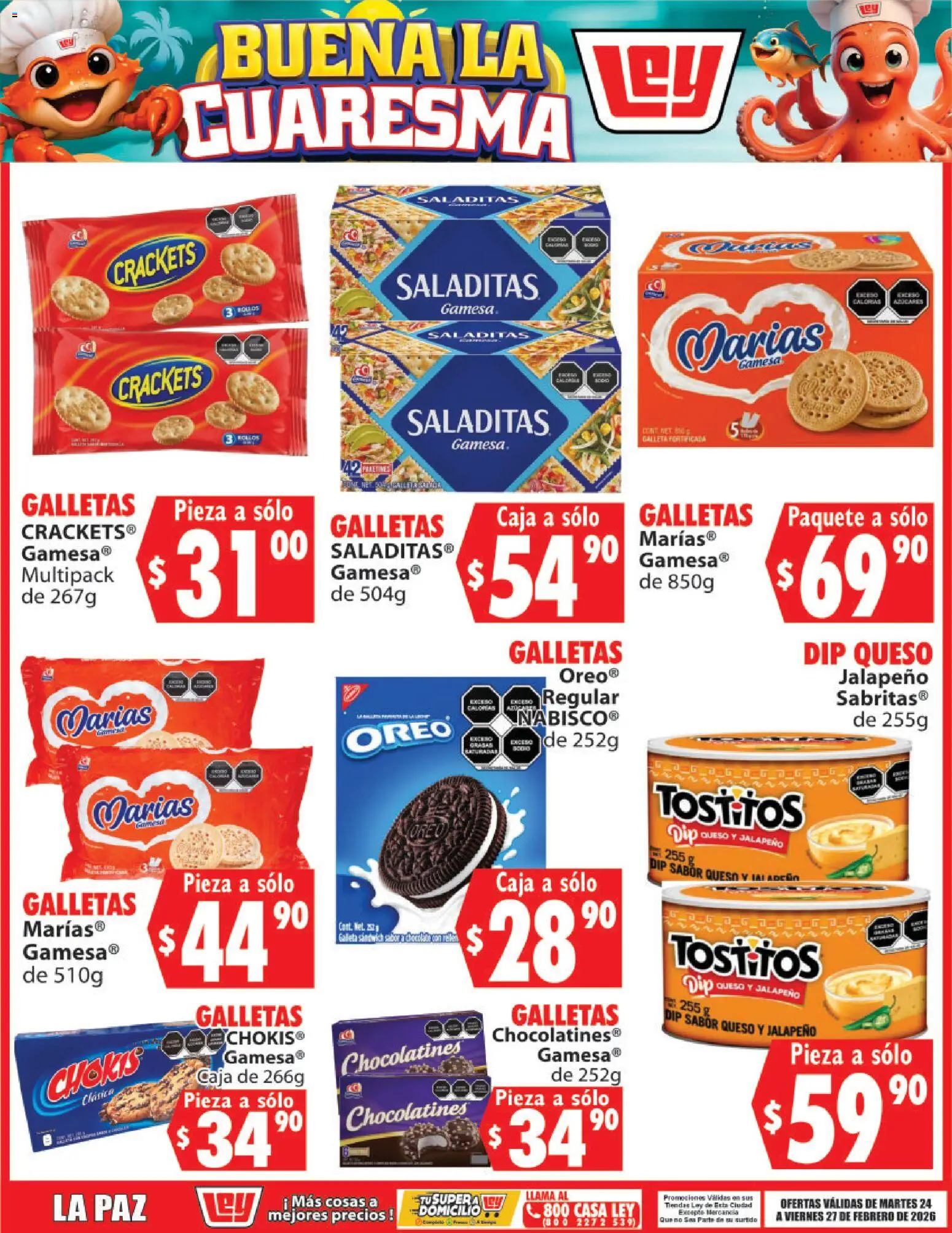 Nuevas ofertas de Casa Ley válidas en toda la República Mexicana desde el 24.02.2026. ¡Encuentra las mejores ofertas en Casa Ley folleto Buena la Cuaresma! | Página: 11 | Productos: Queso, Galletas, Caja