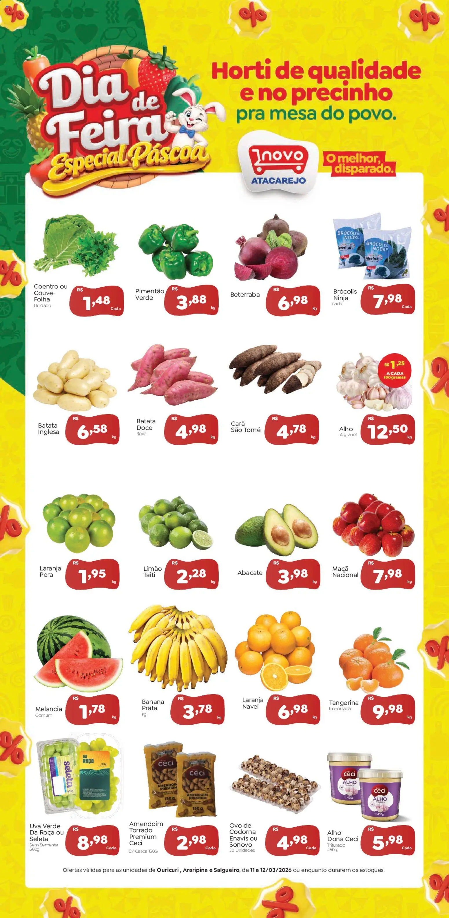Novo Atacarejo Folheto - válido de 11.03.2026 | Página: 1 | Produtos: Pera, Alho, Amendoim, Pimentão