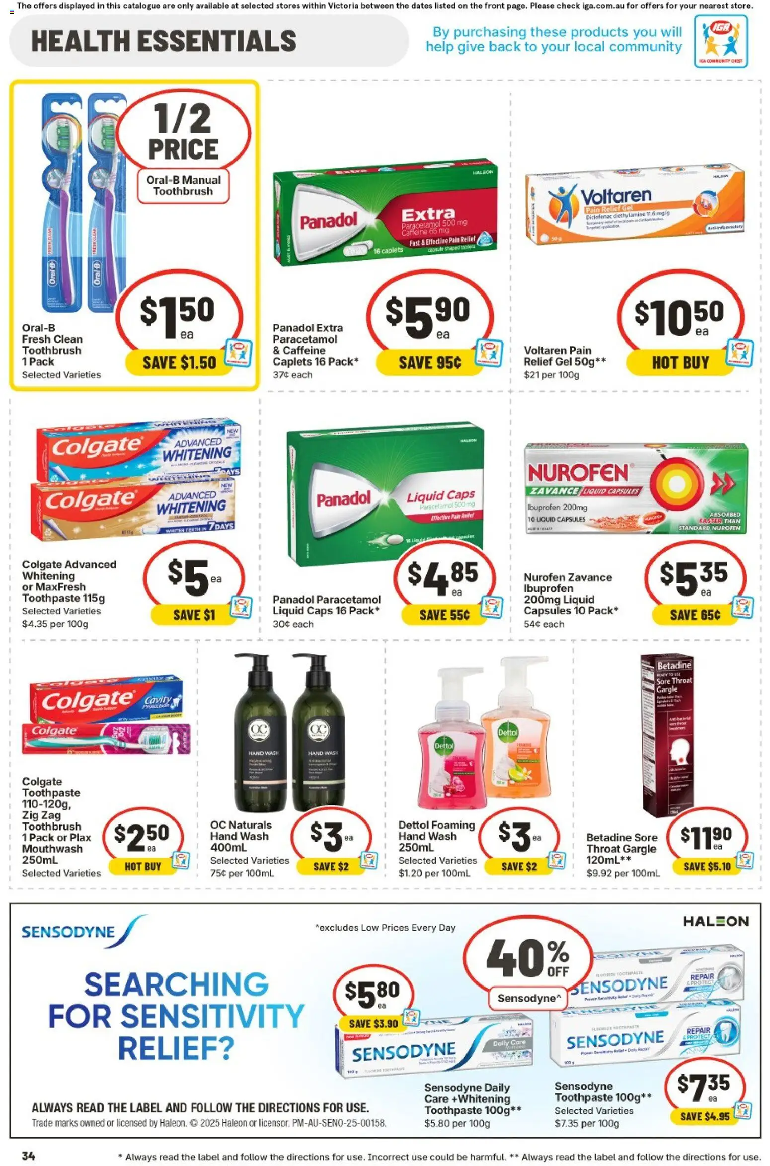 IGA catalogue - valid from 11.03.2026 | Page: 33 | Products: Toothpaste, Toothbrush, Pain relief, Hand wash