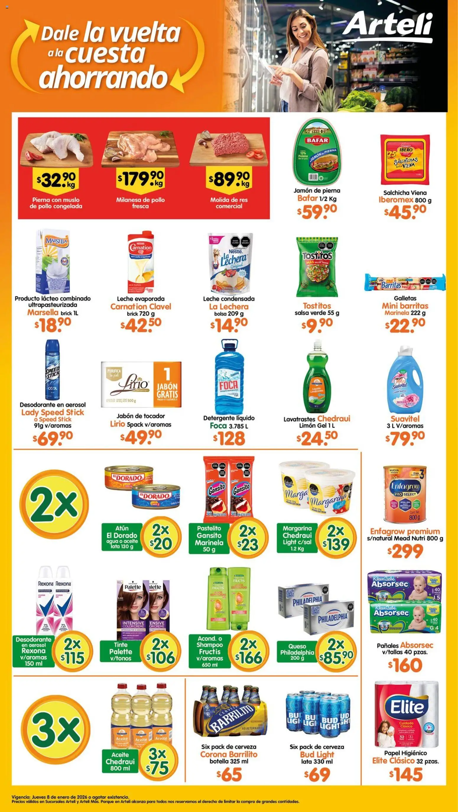 Nuevas ofertas de Arteli válidas en toda la República Mexicana desde el 08.01.2026. ¡Encuentra las mejores ofertas en Arteli folleto! | Página: 1 | Productos: Detergente, Milanesa, Queso, Res