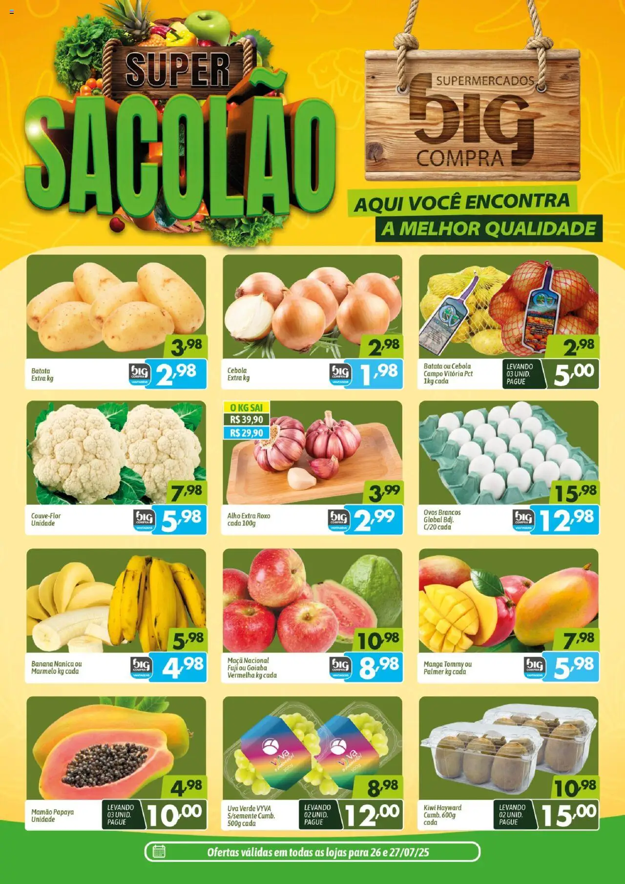 Big Compra Folheto - válido de 26.07.2025 | Página: 1 | Produtos: Cebola, Ovos, Kiwi, Mamão