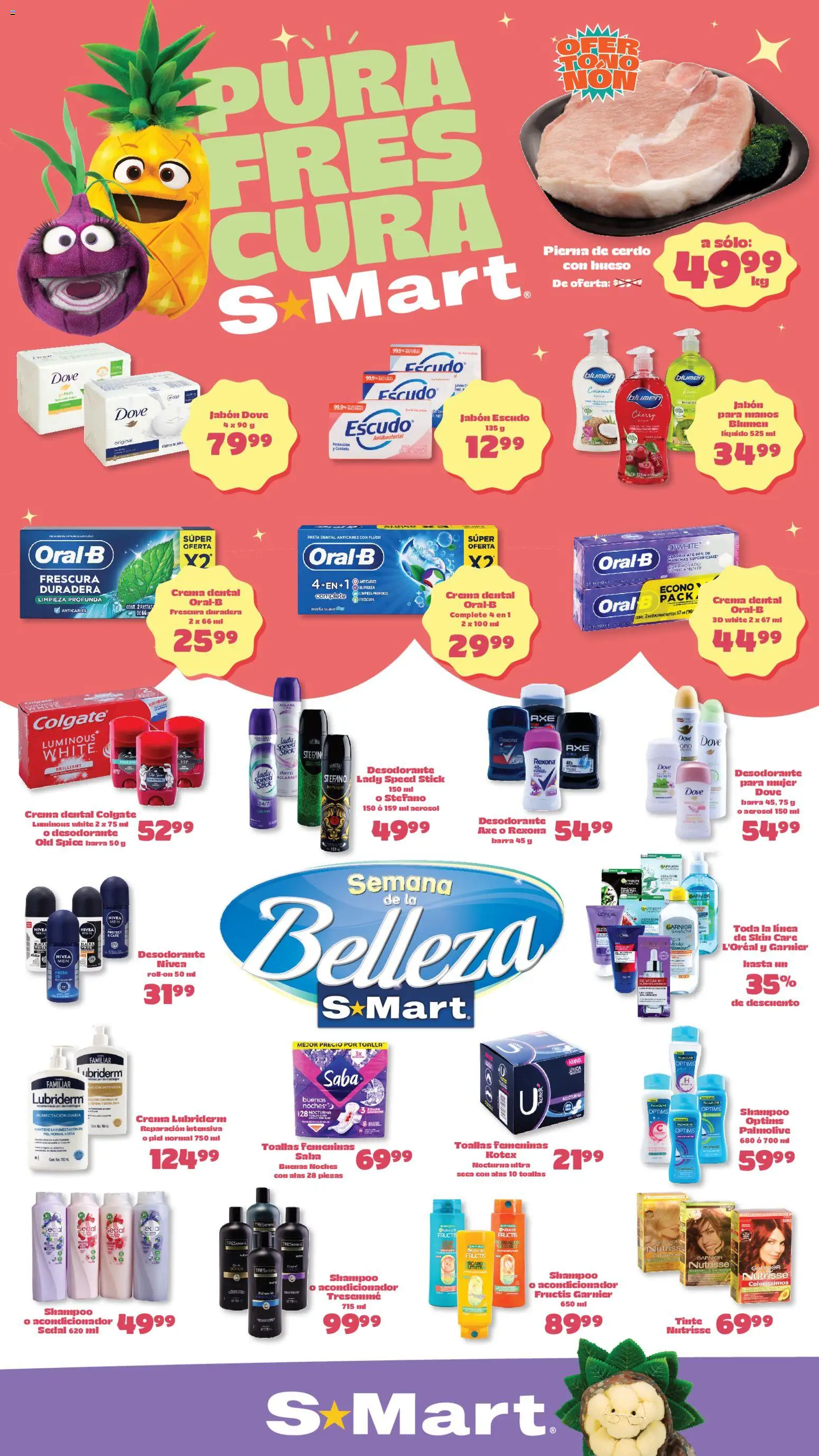 Nuevas ofertas de S-Mart válidas en toda la República Mexicana desde el 24.04.2026. ¡Encuentra las mejores ofertas en S-Mart folleto Ofertas de feria Monterrey! | Página: 1 | Productos: Desodorante, Crema, Pasta, Toalla
