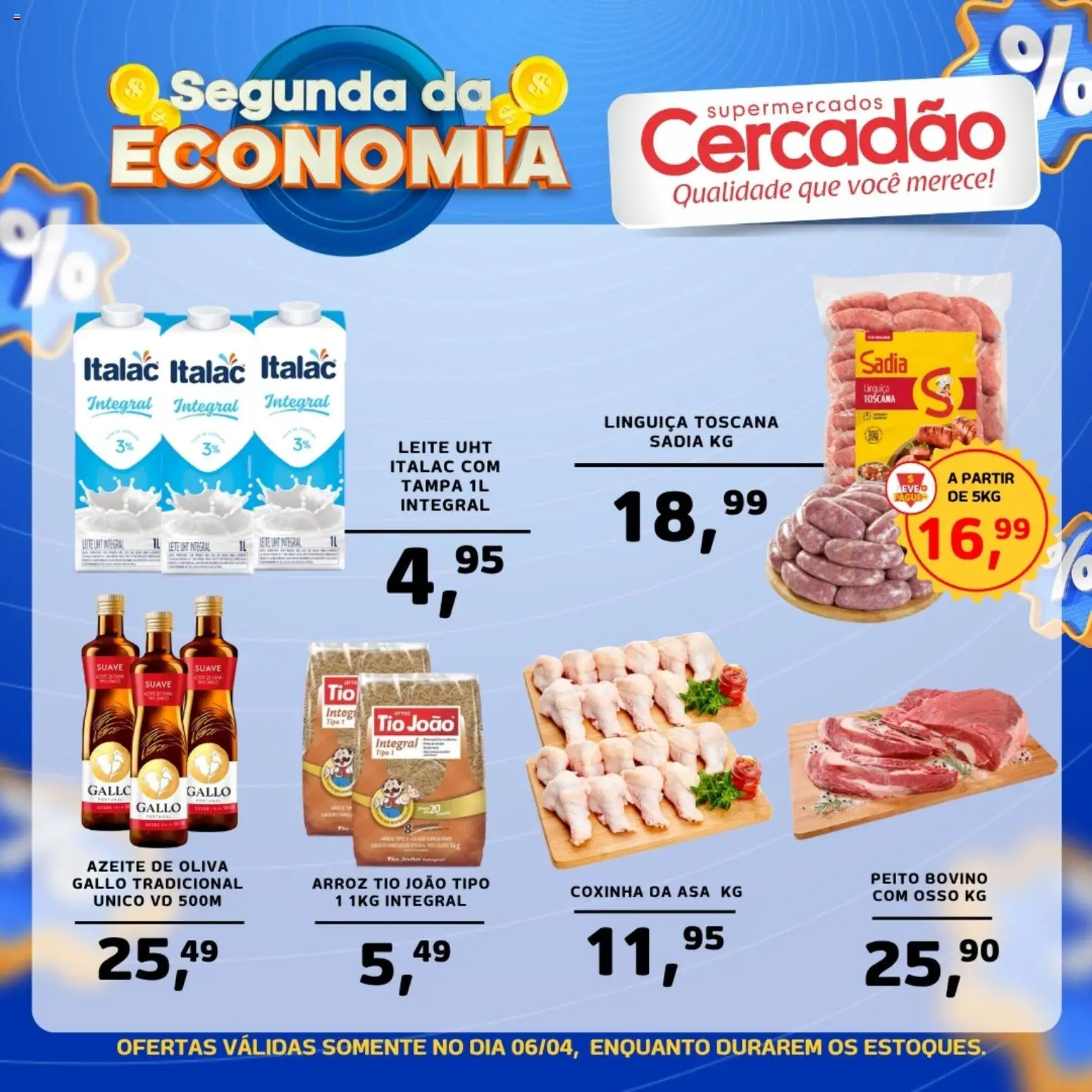 Cercadão Folheto - válido de 06.04.2026 | Página: 1 | Produtos: Linguiça, Leite, Arroz, Azeite
