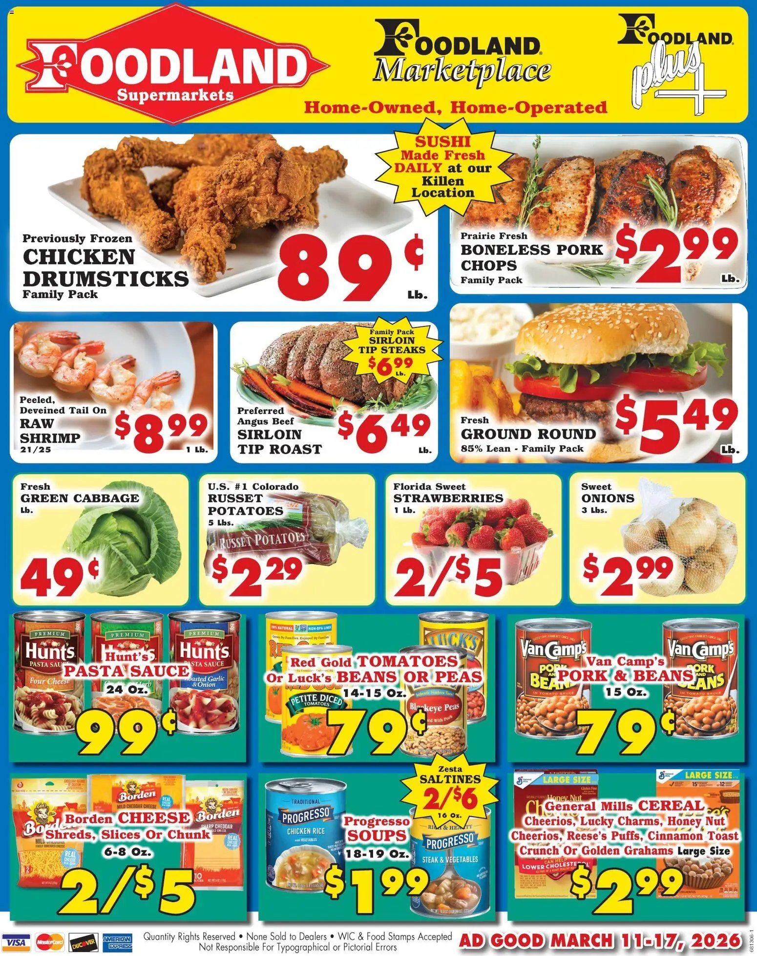 Foodland Weekly Ad - Supermarkets - valid from 11.03.2026 | Page: 1 | Products: Tomatoes, Potatoes, Garlic, Cabbage