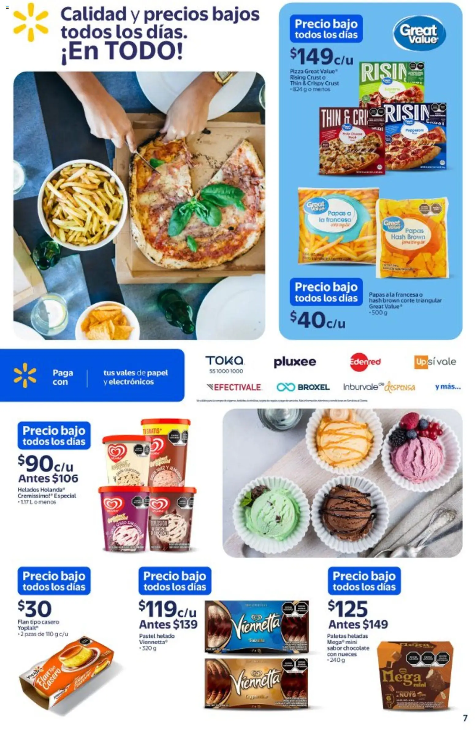 Nuevas ofertas de Walmart válidas en toda la República Mexicana desde el 20.11.2025. ¡Encuentra las mejores ofertas en Walmart folleto Precios bajos todos los días! | Página: 7 | Productos: Pastel, Chocolate, Pizza, Helado