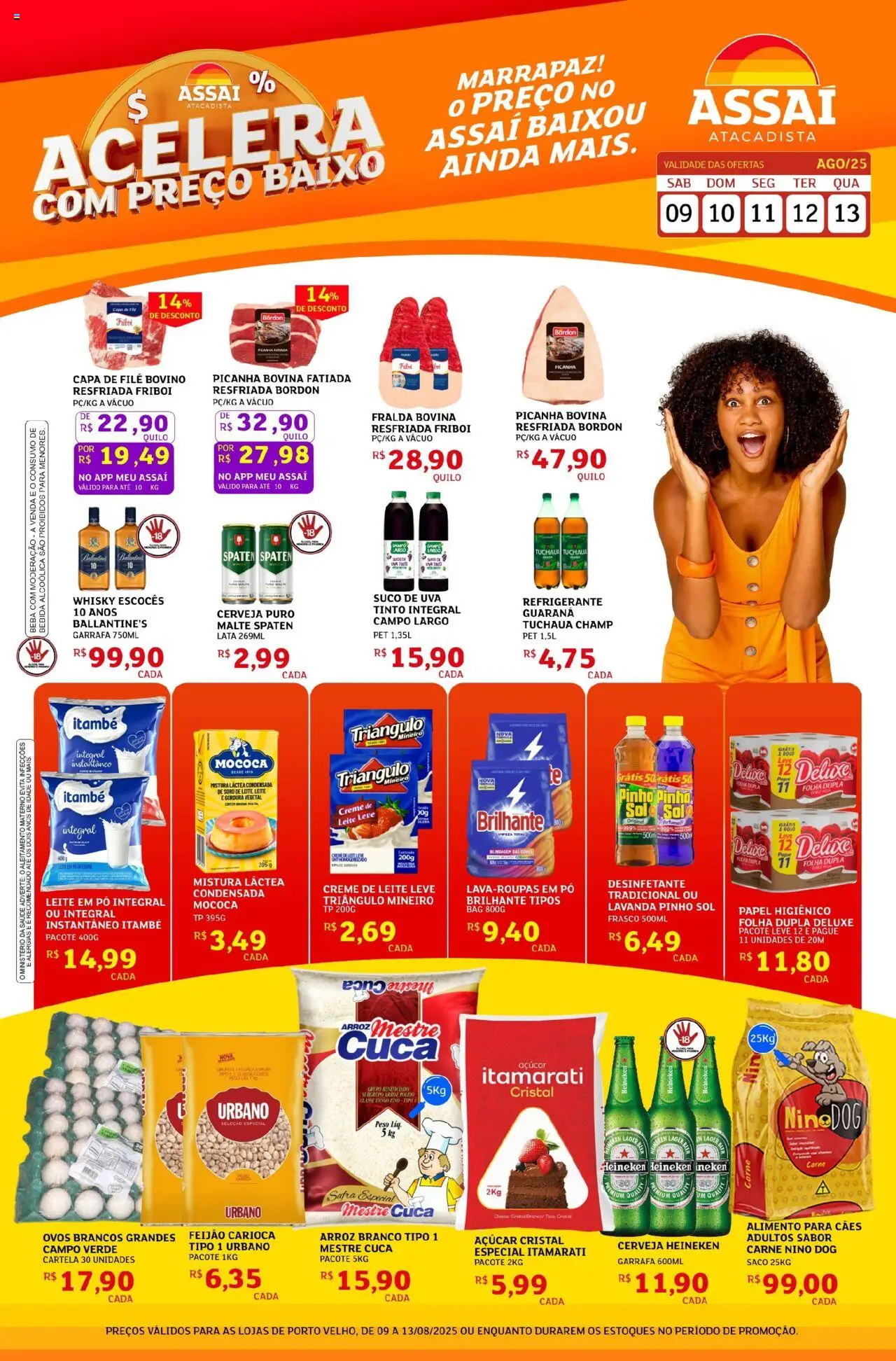 Assaí Atacadista Folheto - válido de 09.08.2025 | Página: 1 | Produtos: Ovos, Carne, Creme, Desinfetante