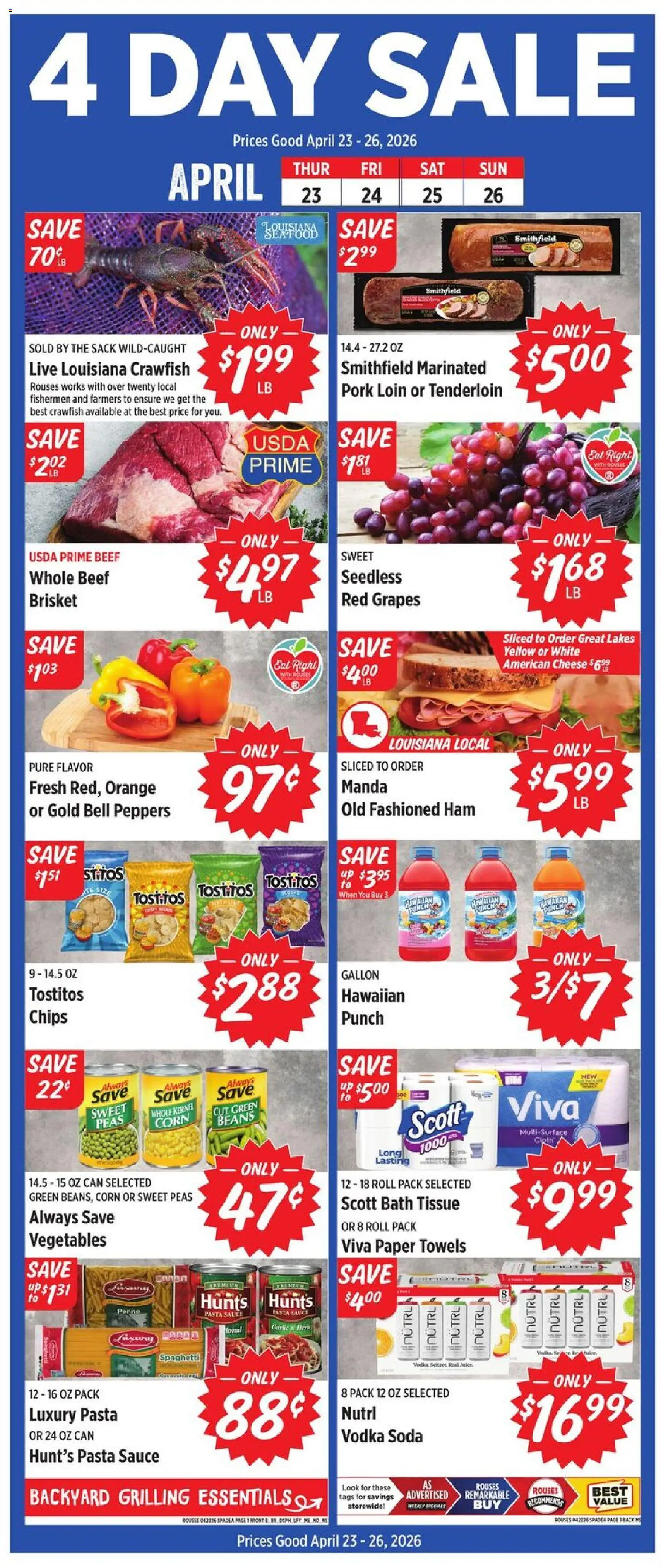 Rouses Weekly Ad - MS - valid from 22.04.2026 | Page: 2 | Products: Bath, Ham, Pork, Grapes