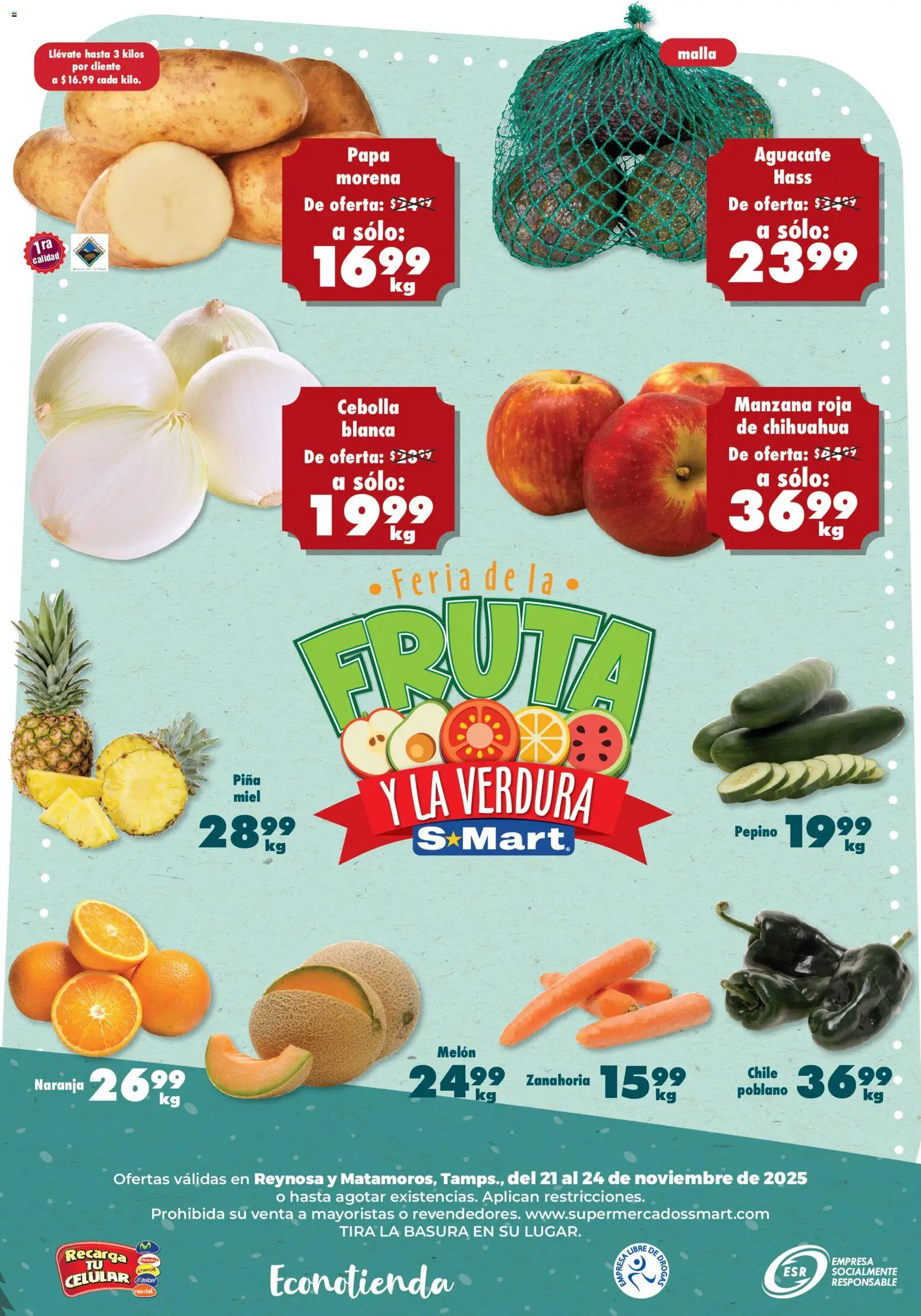 Nuevas ofertas de S-Mart válidas en toda la República Mexicana desde el 21.11.2025. ¡Encuentra las mejores ofertas en S-Mart folleto Reynosa! | Página: 6 | Productos: Cebolla, Melón, Aguacate, Zanahoria