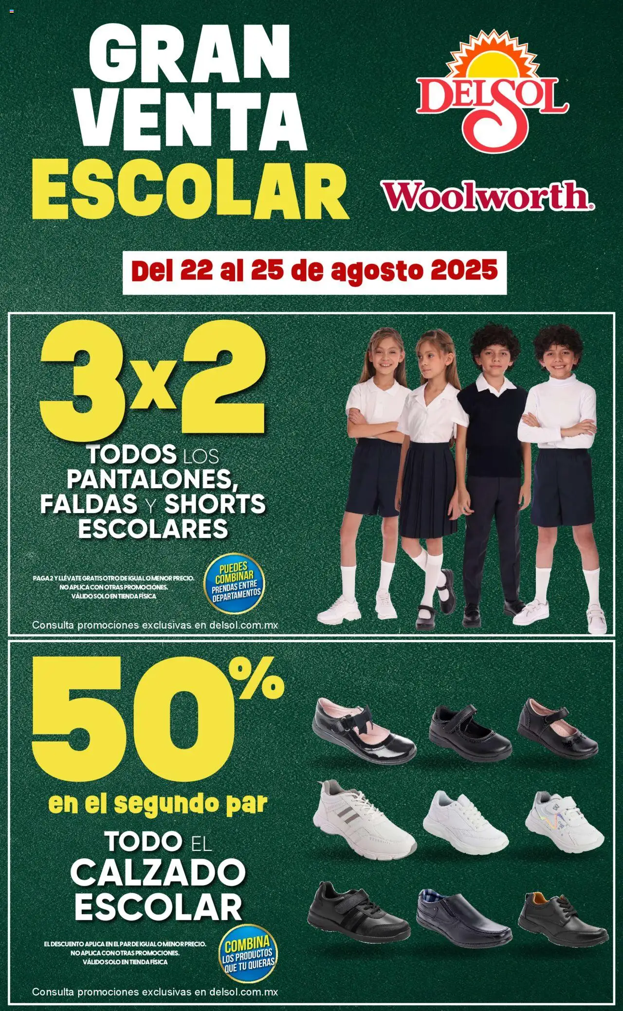 Nuevas ofertas de Del Sol y Woolworth válidas en toda la República Mexicana desde el 22.08.2025. ¡Encuentra las mejores ofertas en Del Sol y Woolworth - Catálogo Gran Venta Escolar! | Página: 3 | Productos: Faldas