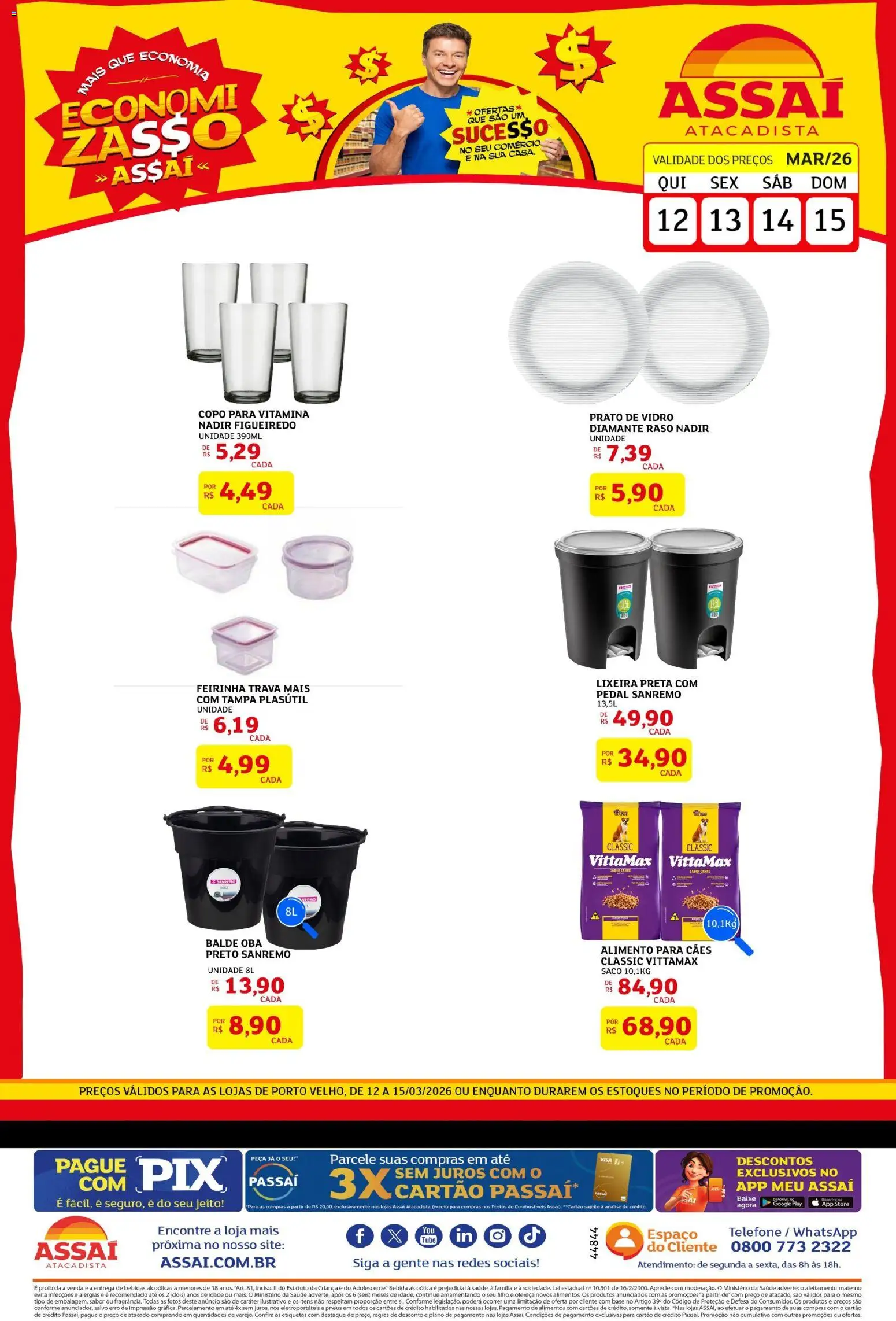 Assaí Atacadista Folheto - válido de 12.03.2026 | Página: 1 | Produtos: Lixeira, Base, Bebida, Balde
