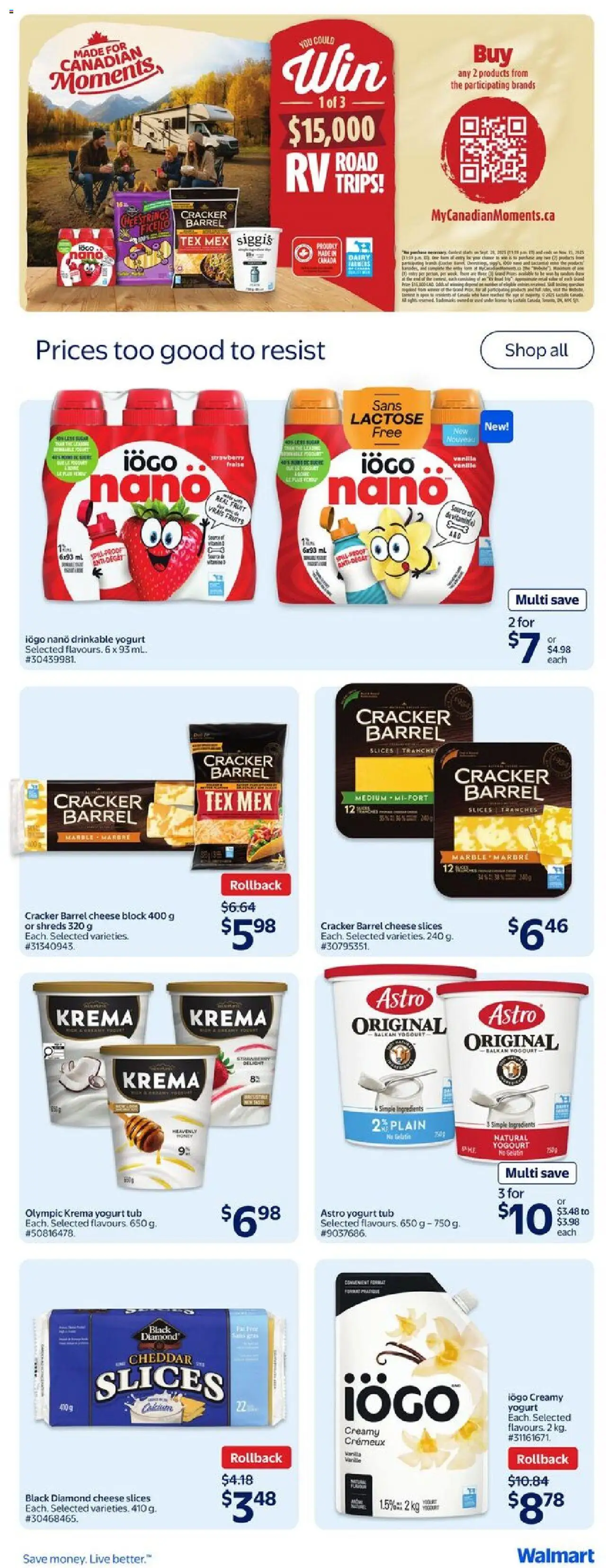 Walmart flyer valid from 09.10.2025 | Page: 24 | Products: Cheese, Yogurt