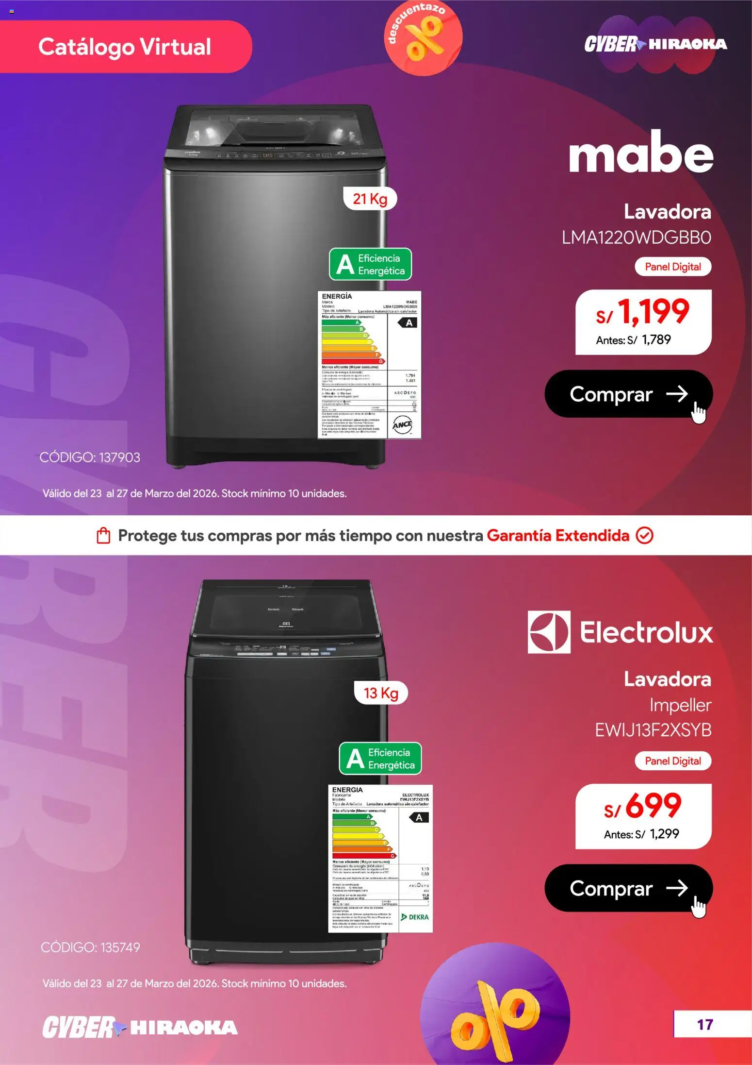 Catálogo Hiraoka válido desde 23.03.2026 | Página: 18 | Productos: Lavadora