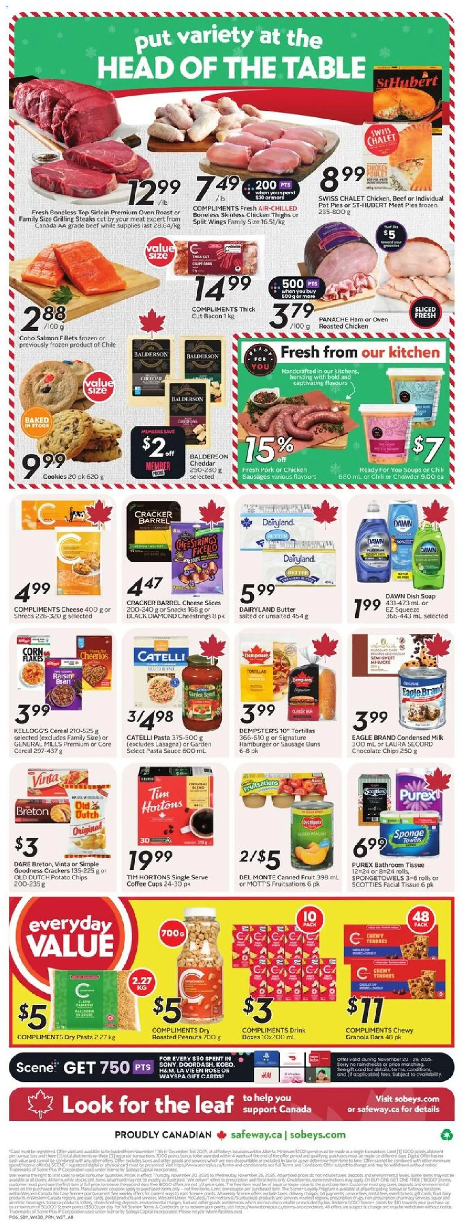 Safeway flyer valid from 20.11.2025 | Page: 4 | Products: Chips, Sponge, Table, Coffee