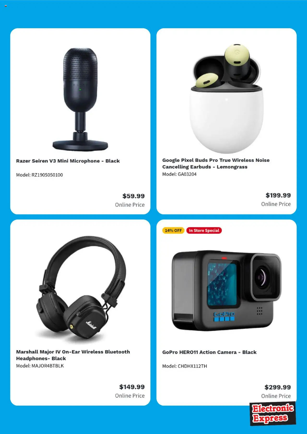 Electronic Express Weekly Ad - valid from 11.08.2025 | Page: 4 | Products: Headphones, Camera, Microphone