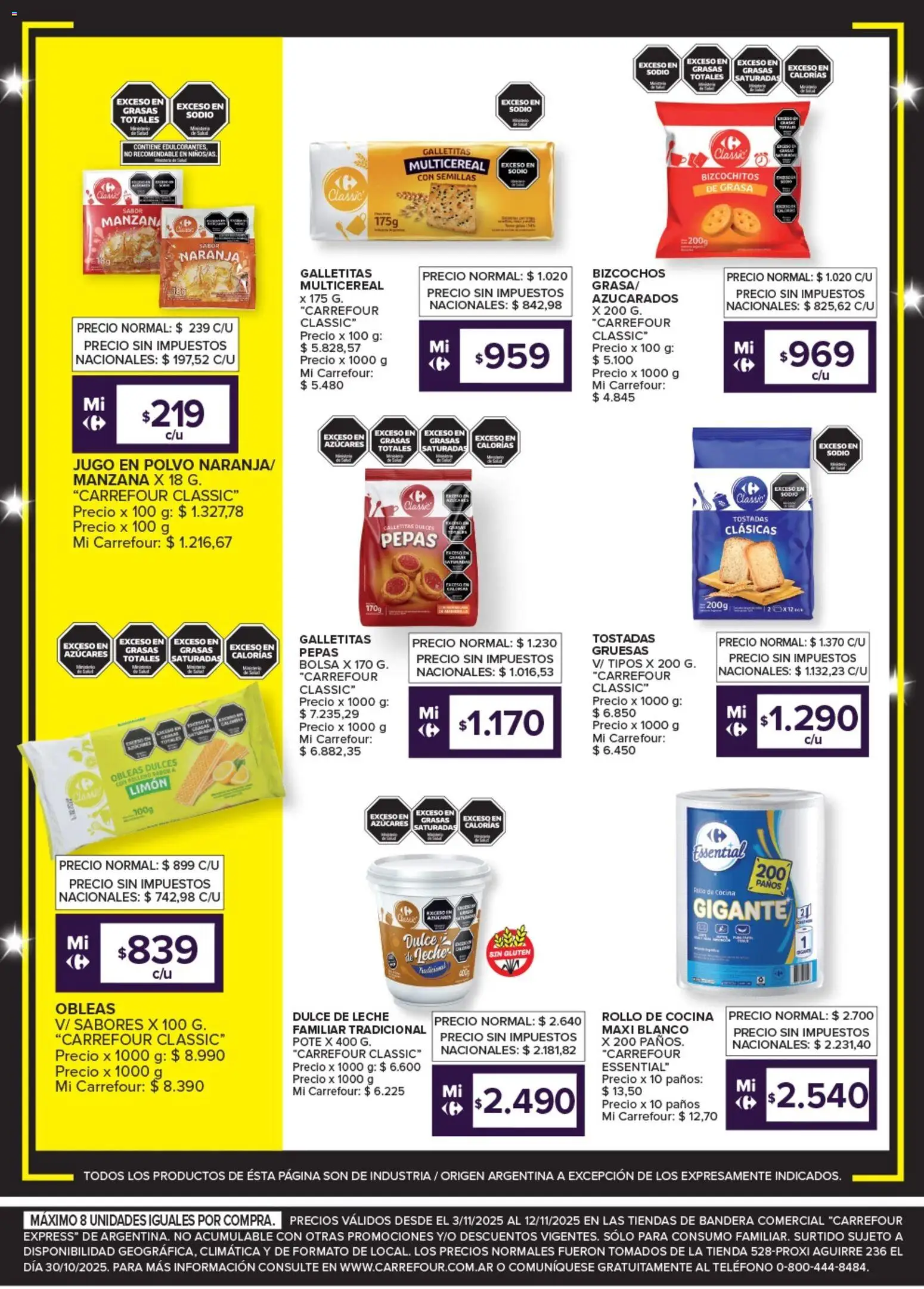 Carrefour ofertas Express │ válido desde el 03.11.2025 | Página: 3 | Productos: Teléfono, Manzana, Jugo, Bizcochos