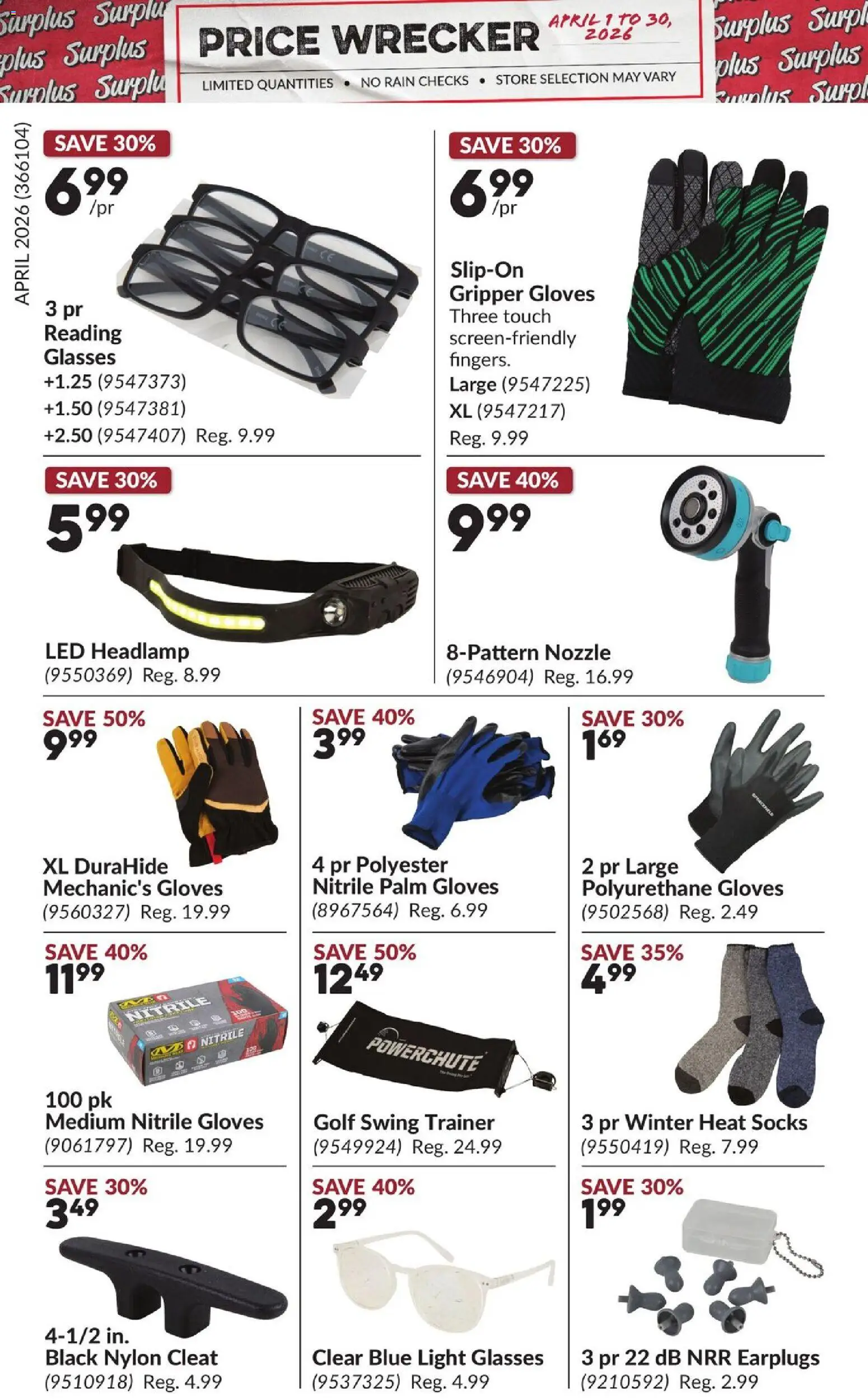 Princess Auto flyer valid from 01.04.2026 | Page: 15 | Products: Gloves, Glasses, Socks