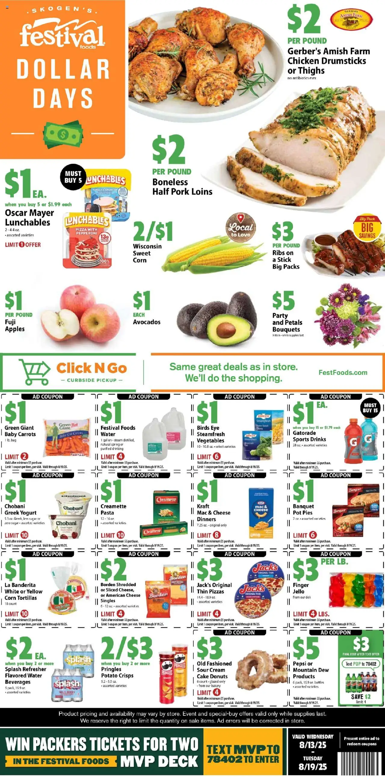Festival Foods Weekly Ad - valid from 13.08.2025 | Page: 1 | Products: Corn, Vegetables, Sugar, Bag