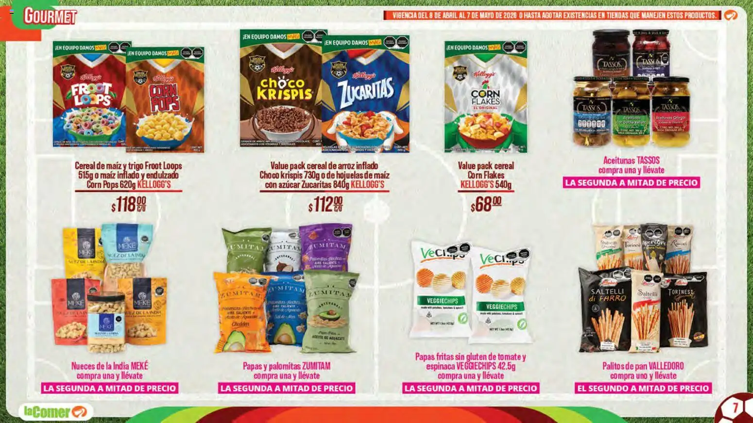 Nuevas ofertas de La Comer válidas en toda la República Mexicana desde el 08.04.2026. ¡Encuentra las mejores ofertas en La Comer folleto Patrocinador oficial del jugador No.12! | Página: 7 | Productos: Azúcar, Pan, Papas fritas, Hojuelas