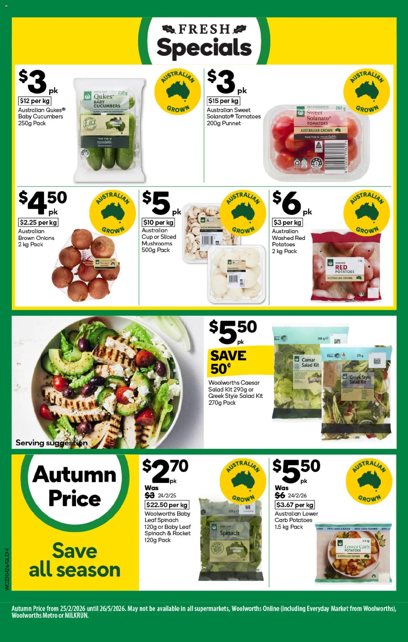 Woolworths catalogue - valid from 22.04.2026 | Page: 14 | Products: Mushrooms, Cucumbers, Salad, Onions