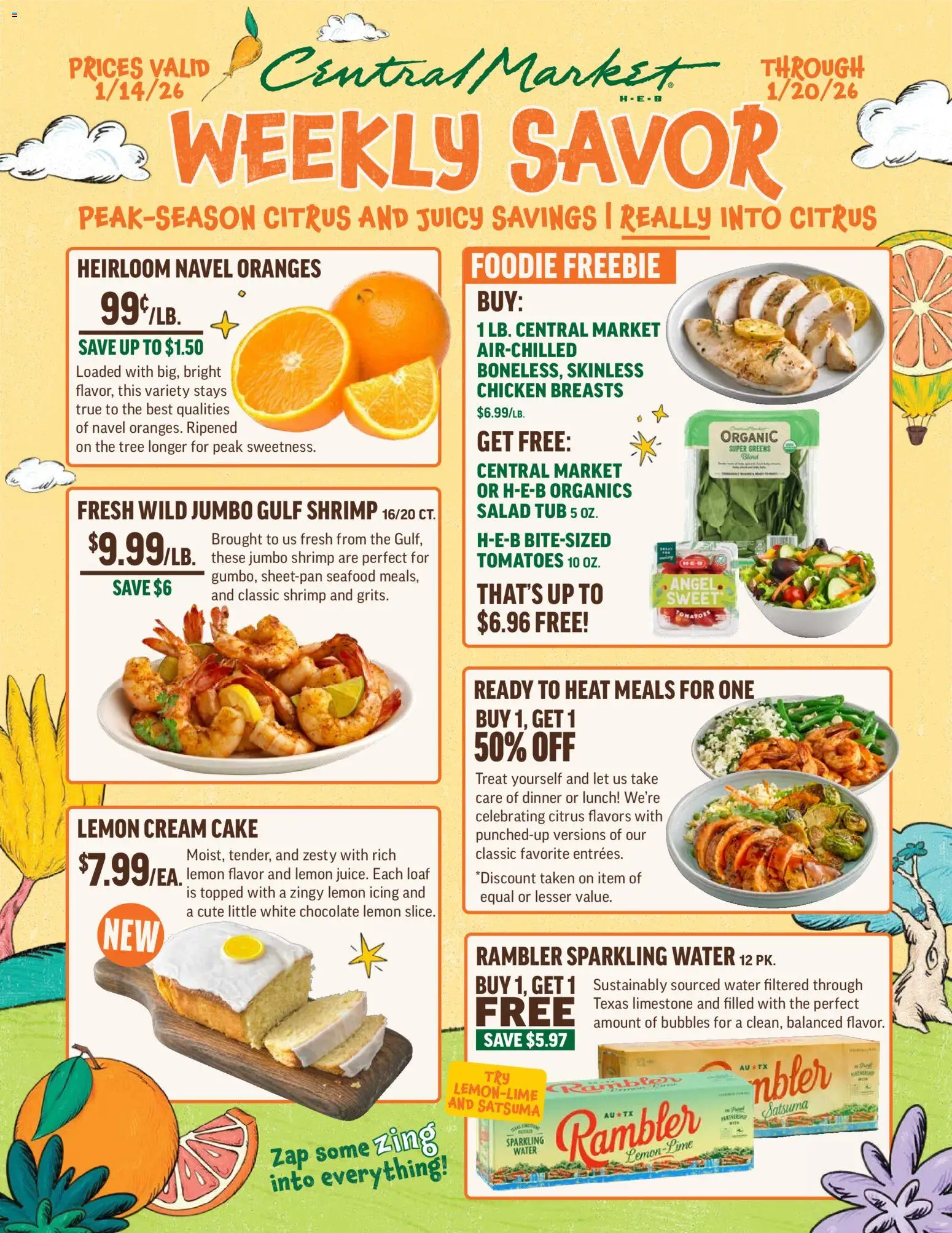 Central Market Weekly Ad - valid from 14.01.2026 | Page: 1 | Products: Chocolate, Oranges, Tomatoes, Cream