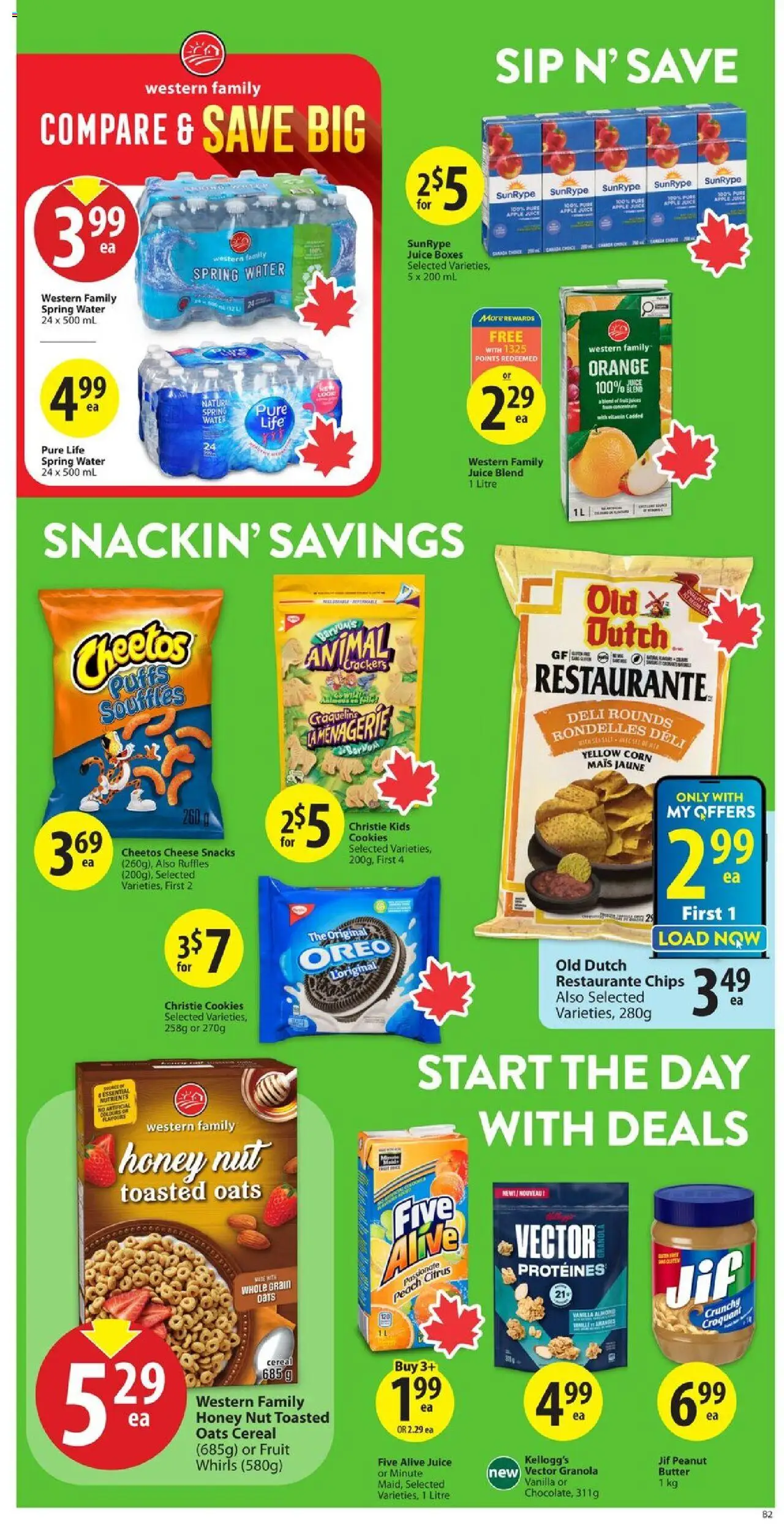 Save on foods flyer valid from 14.08.2025 | Page: 13 | Products: Chips, Cookies, Butter, Juice