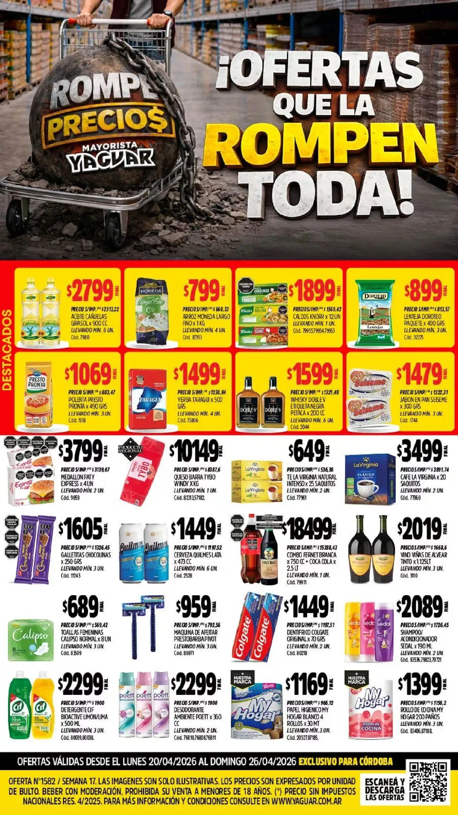 Yaguar - Oferta Semanal Córdoba │ válido desde el 20.04.2026 | Página: 1 | Productos: Cocina, Yerba, Fernet, Jabón
