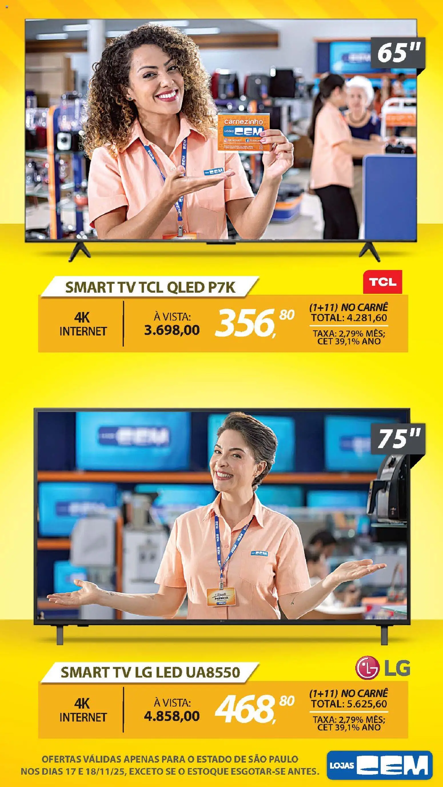 Lojas Cem Folheto - válido de 17.11.2025 | Página: 19 | Produtos: smart TV, Tv, Carne