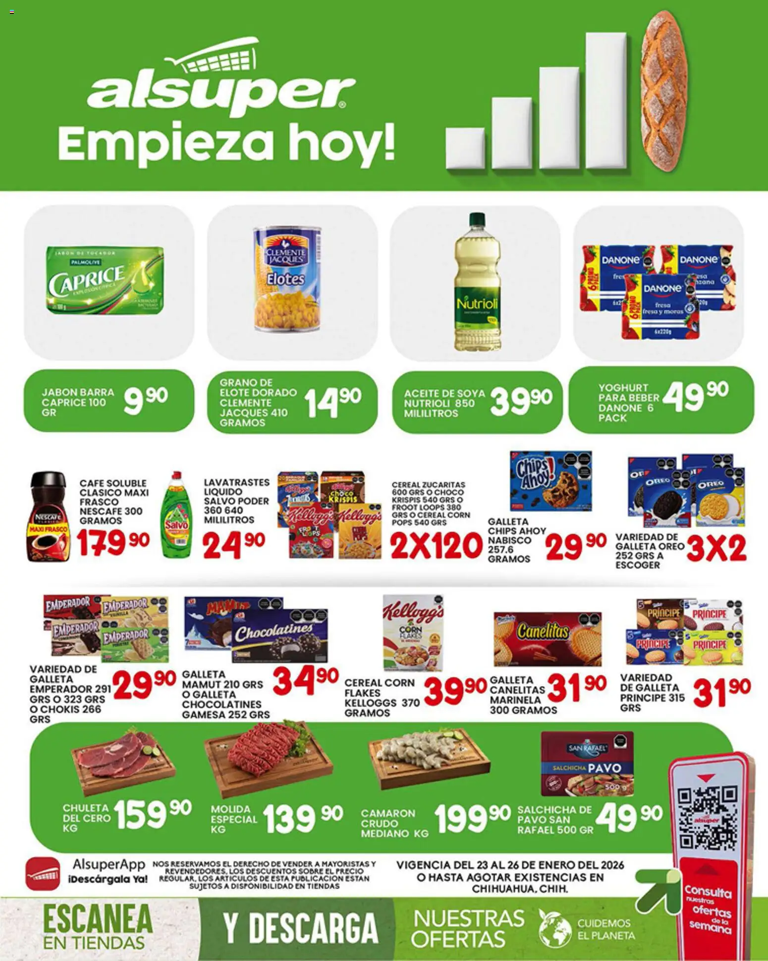 Nuevas ofertas de Alsuper válidas en toda la República Mexicana desde el 23.01.2026. ¡Encuentra las mejores ofertas en Alsuper folleto Chihuahua Capital! | Página: 1 | Productos: Fresa, Salchicha, Café, Jabón