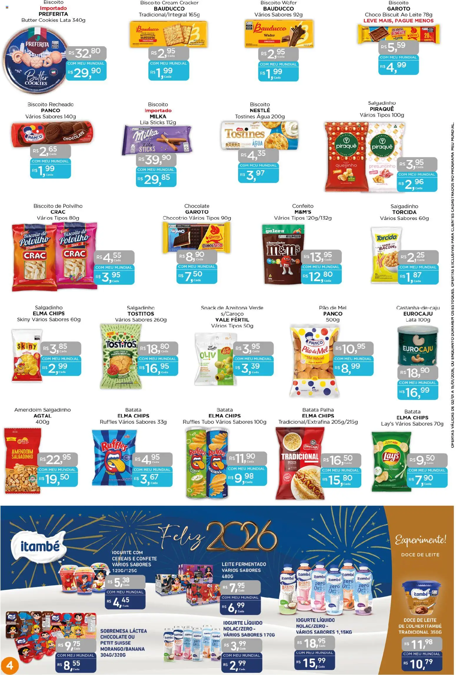 Mundial Folheto - válido de 02.01.2026 | Página: 4 | Produtos: Amendoim, Biscoito, Batata palha, Batata