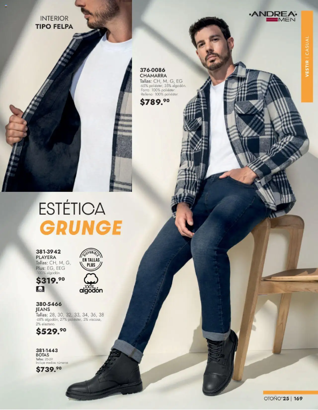 Nuevas ofertas de Andrea válidas en toda la República Mexicana desde el 24.08.2025. ¡Encuentra las mejores ofertas en Andrea - Catálogo Vestir Caballero! | Página: 7 | Productos: Botas, Chamarra, Algodón, Playera
