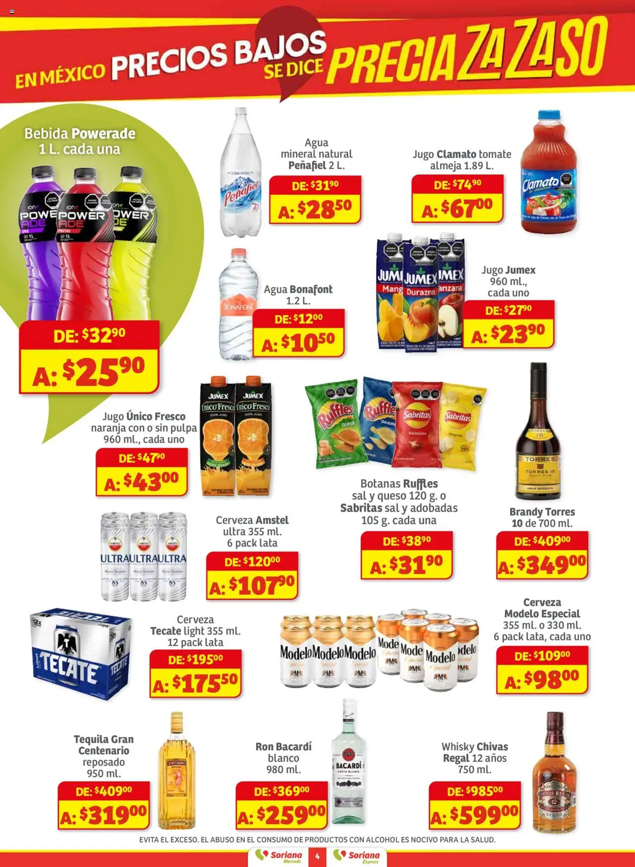Nuevas ofertas de Soriana válidas en toda la República Mexicana desde el 01.08.2025. ¡Encuentra las mejores ofertas en Soriana - Preciazazaso Mercado: Ags, col, Gto, Jal, Mich! | Página: 4 | Productos: Durazno, Sal, Queso, Cerveza