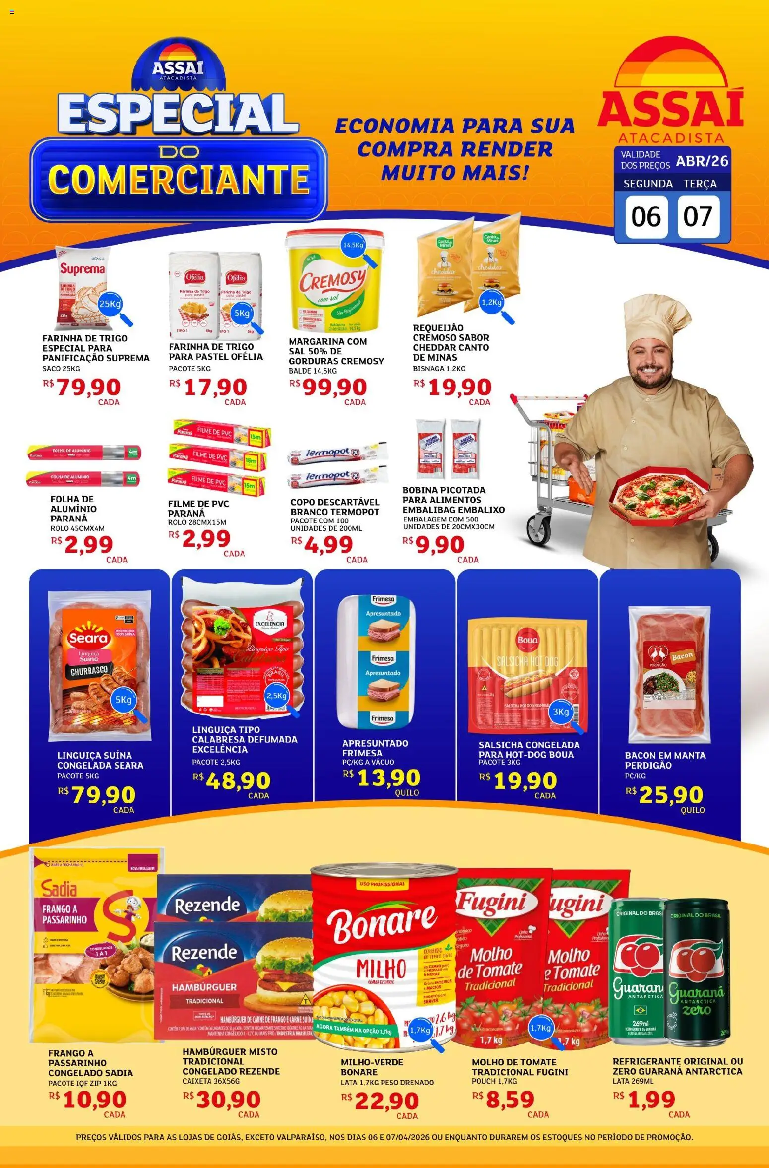Assaí Atacadista Folheto - válido de 06.04.2026 | Página: 1 | Produtos: Salsicha, Cheddar, Hambúrguer, Requeijão