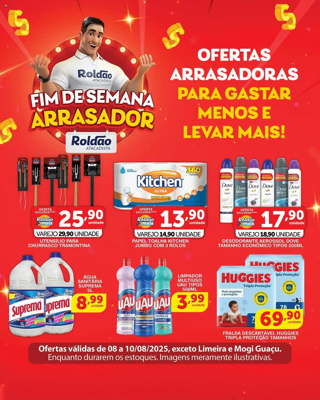 Roldão Folheto - válido de 08.08.2025 | Página: 3 | Produtos: Papel toalha, Cloro, Dove, Água sanitária