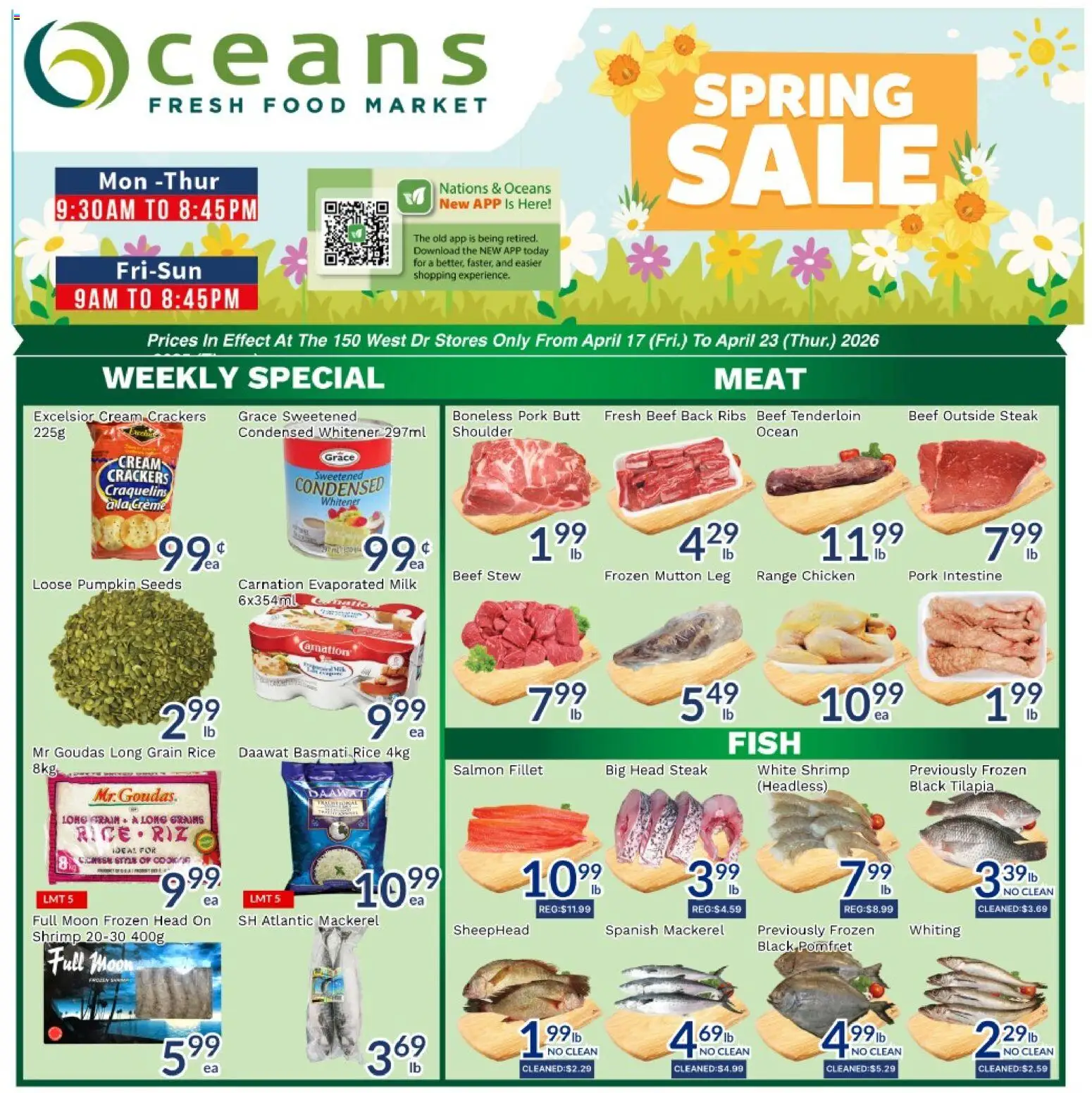 Oceans flyer valid from 17.04.2026 | Page: 1 | Products: Beef, Cream, Milk, Chicken