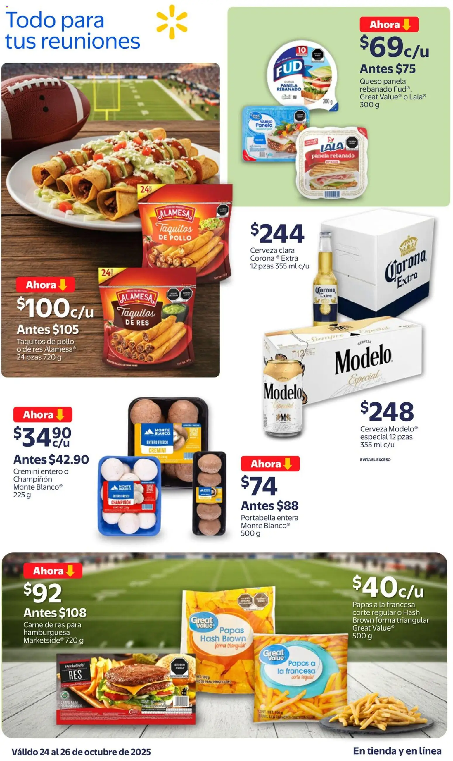 Nuevas ofertas de Walmart válidas en toda la República Mexicana desde el 24.10.2025. ¡Encuentra las mejores ofertas en Walmart - Folleto Precios Bajos! | Página: 2 | Productos: Pollo, Papa, Queso, Cerveza