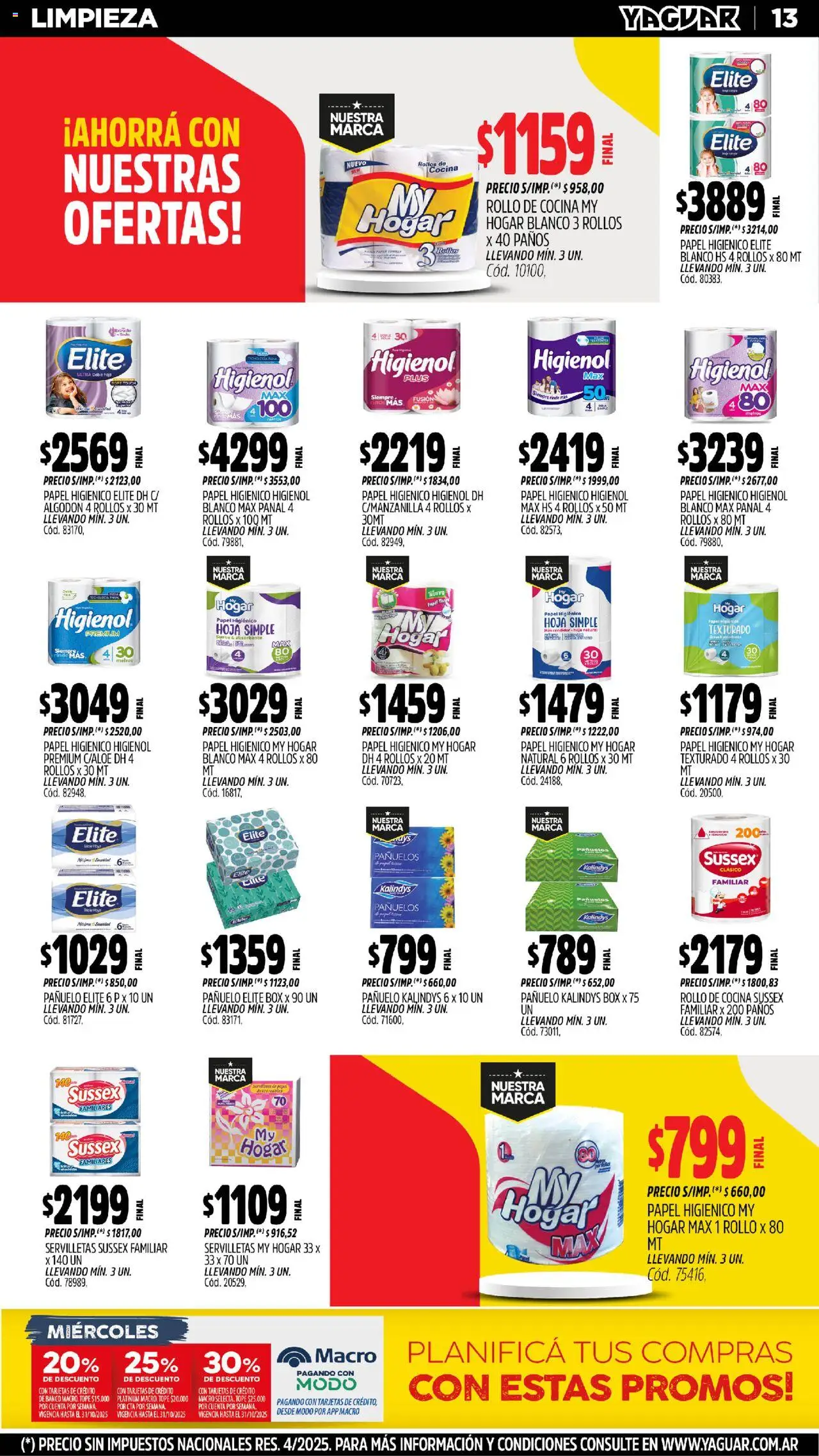 Yaguar - Mendoza │ válido desde el 20.10.2025 | Página: 12 | Productos: Papel higiénico, Algodón, Banco, Huevo