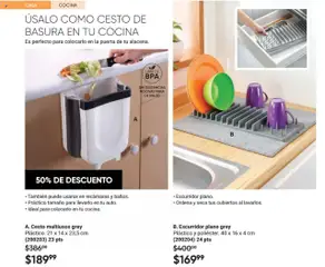 Vista previa de Escurridor plano grey, Plástico y poliéster. 40 x 16 x 4 cm (200204) 24 pts, nuevo folleto de la tienda, válido en México a partir del 09.10.2025 | Página: 84 | Productos: Escurridor, Cocina